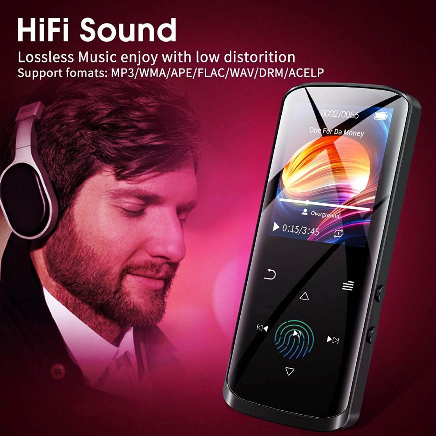 RUIZU Mp3 Player, Mp3 Player with Bluetooth, 8GB Portable HiFi Lossless Sound Music Player with Speaker, FM Radio, Voice Recorder, E-Book, Video Player, Pedometer, Support up to 128GB(Black)