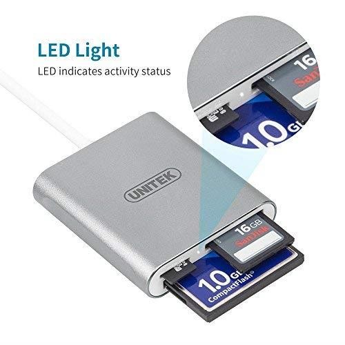 Unitek USB C SD Card Reader, Aluminum 3-Slot USB 3.0 Type-C Flash Memory Card Reader for USB C Device, Supports SanDisk Compact Flash Memory Card and Lexar Professional CompactFlash Card