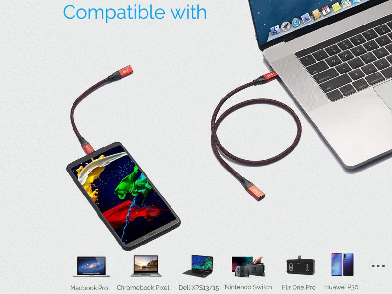 RIITOP USB C Extension Cable 6 ft, USB 3.1 Type-C Gen2 10Gbps Male to Female Extender Cord Support Charging & Data for Nintendo Switch, MacBook Pro, Dell XPS