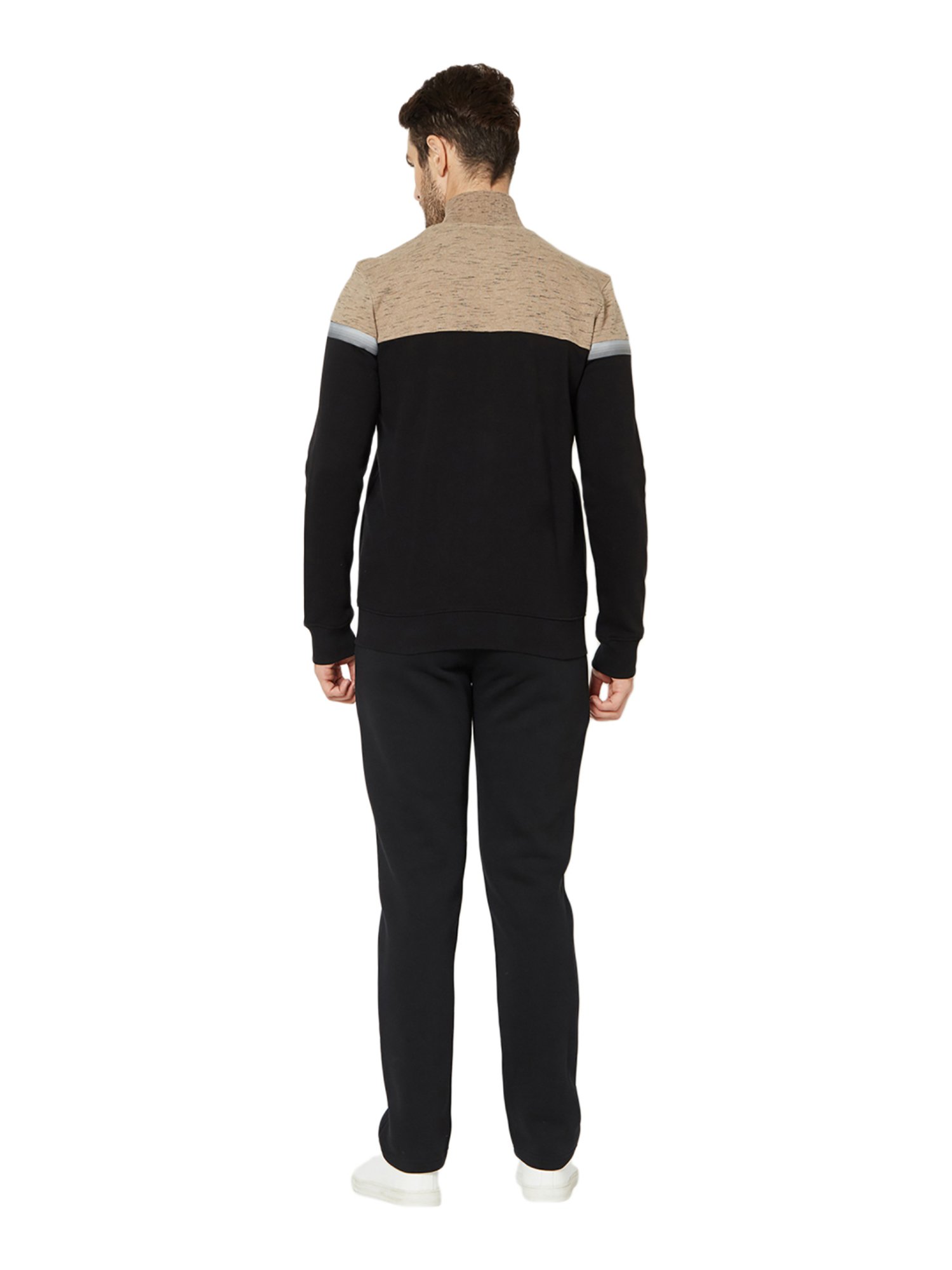 Sweet Dreams Stone & Black Regular Fit Self Pattern Tracksuit