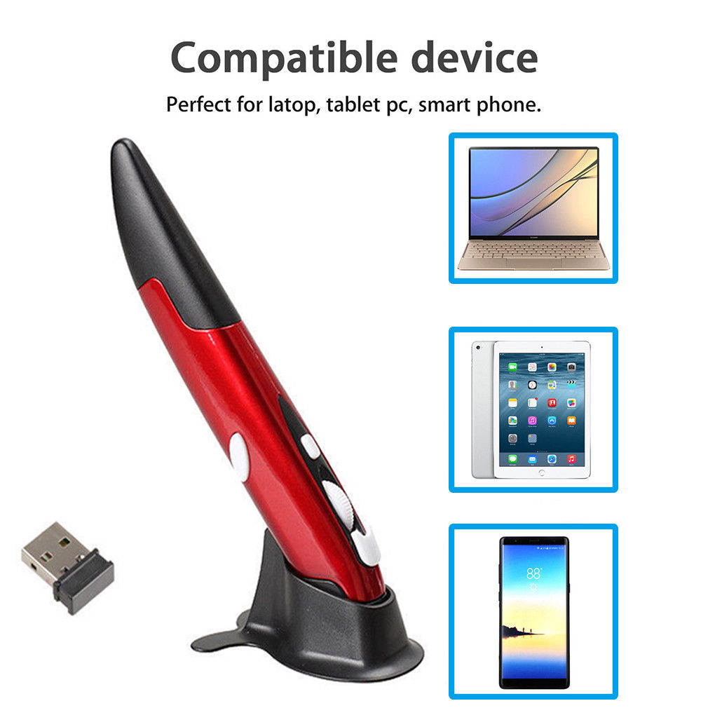 Red 2.4G USB Portable Handheld Wireless Optical Trackball Pen Mouse Laptop PC