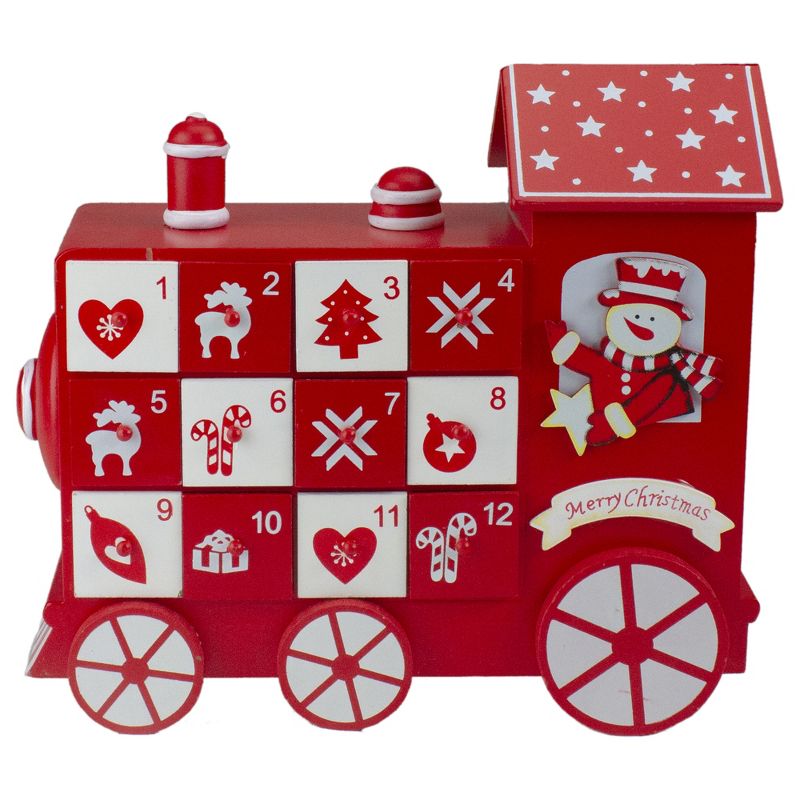 Kaemingk 10.5" Red and White Vintage Advent Calendar Train Christmas Decor