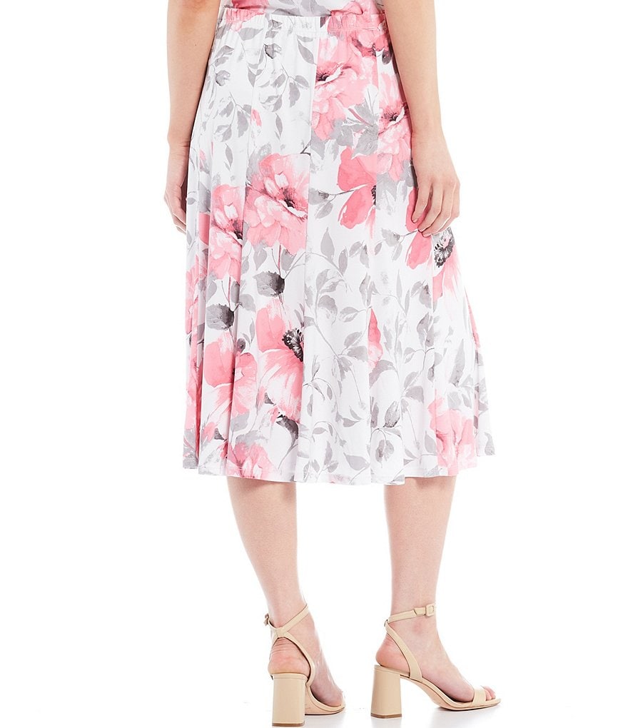 Allison Daley Petite Size English Garden Print Microfine Jersey Pull-On Panel Gored Skirt