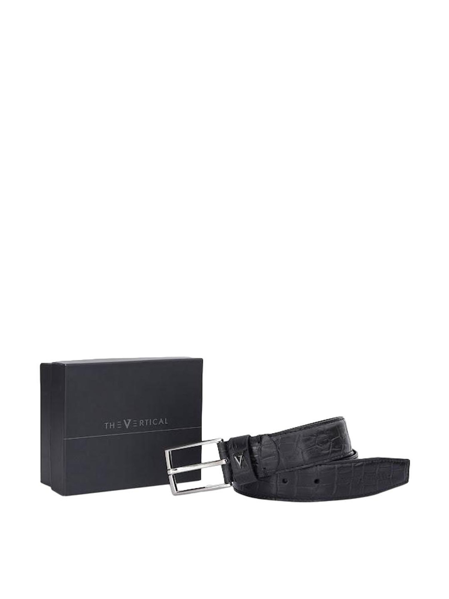 Crusset Black Leather Formal Belt for Men