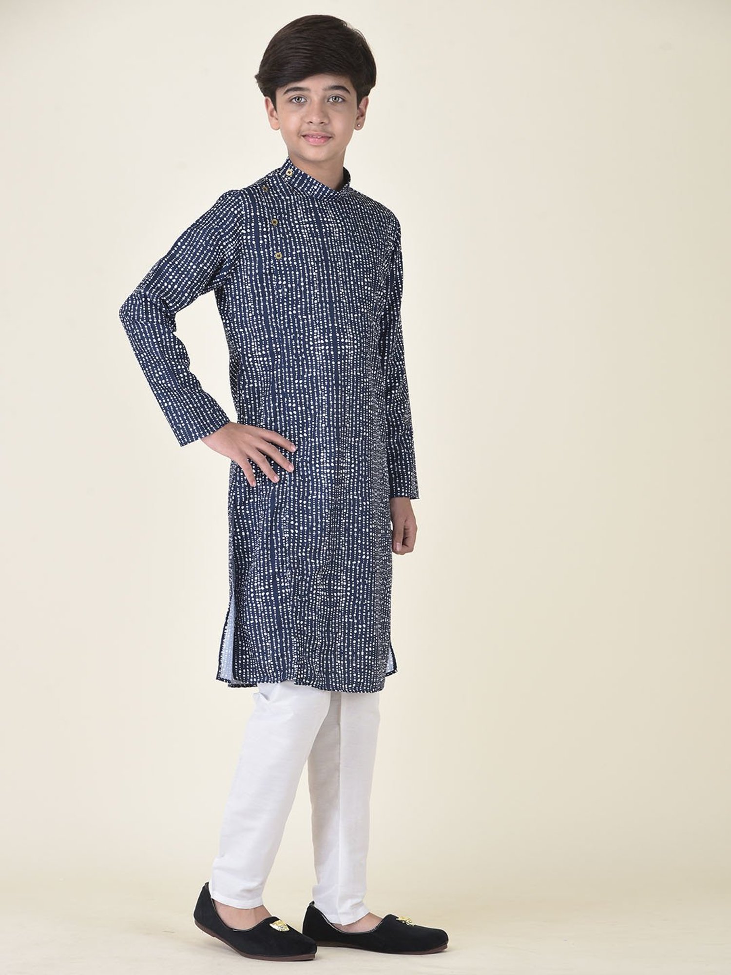 TABARD Kids Blue & White Printed Kurta + Pyjamas