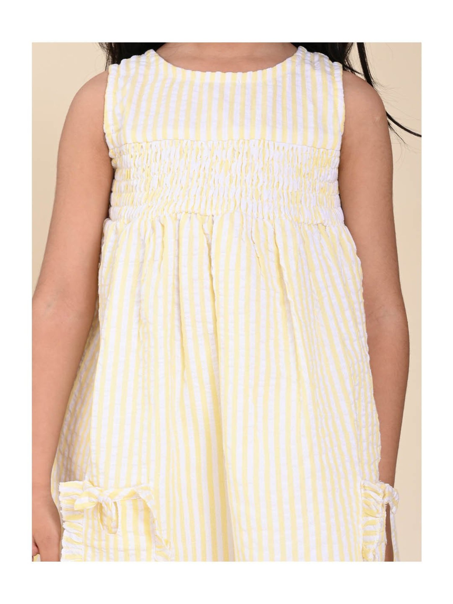 LilPicks Kids White & Yellow Striped Dress