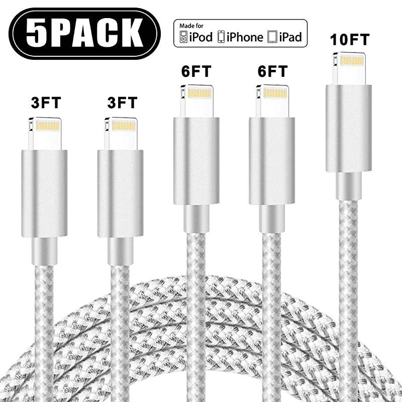 Cable Apple MFi Certified iphone Charger iPhone Charger Cable Cable 3 6 10FT 5pack iPhone 11 Pro Xs XR X 8 7 6s 6 Plus MAX ipad Charging Cable Cord Fast USB Accessories Chargers