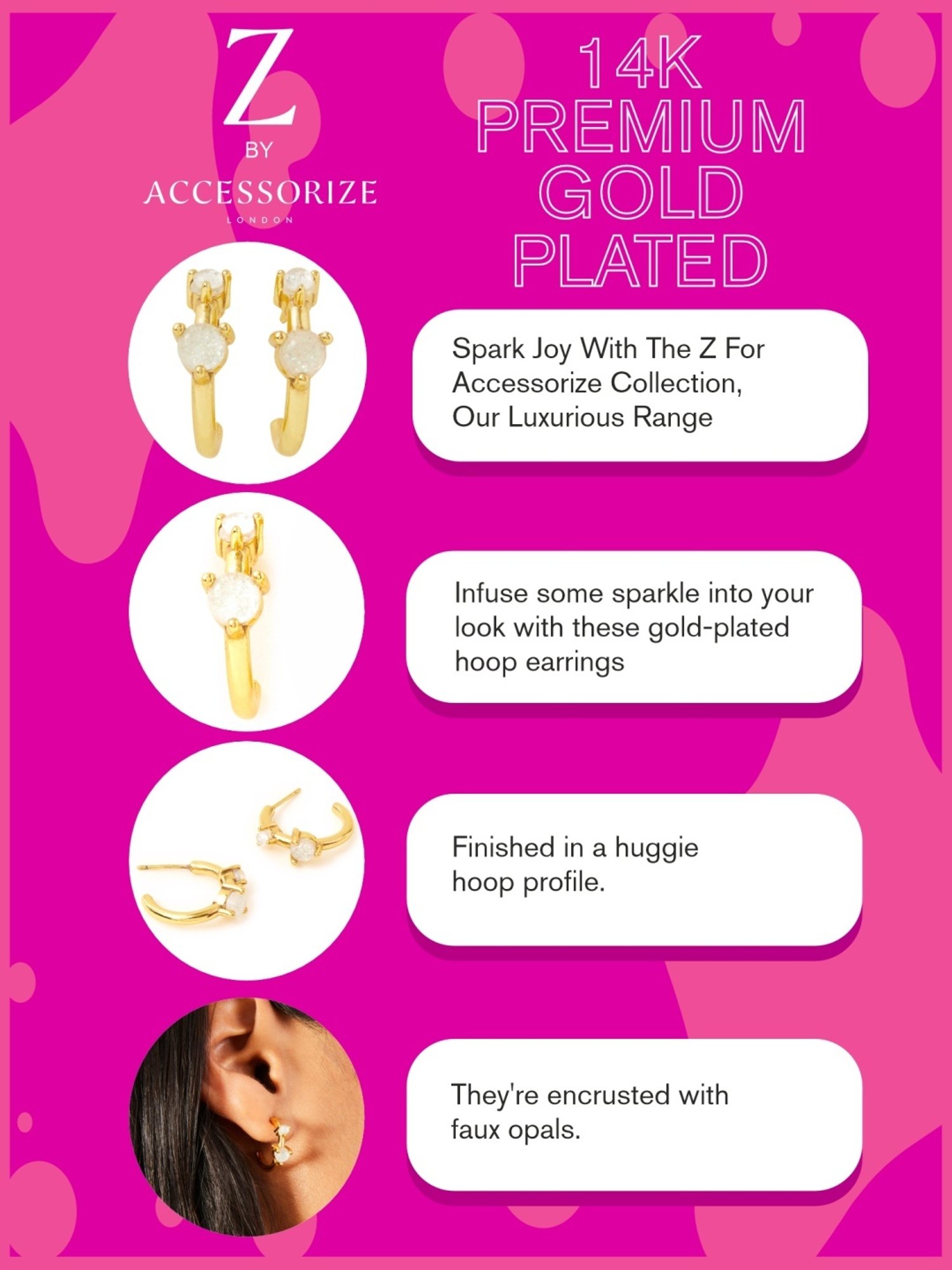 Accessorize London Real Gold-Plated Faux Opal Chunky Hoops