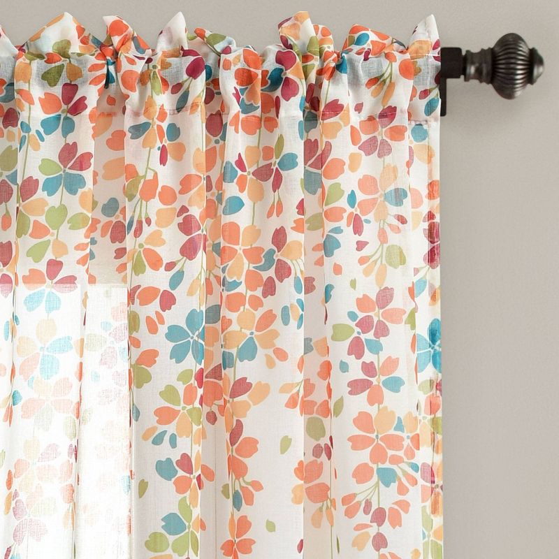 Set of 2 (84"x38") Weeping Flower Sheer Window Curtain Panels Turquoise/Tangerine - Lush Décor