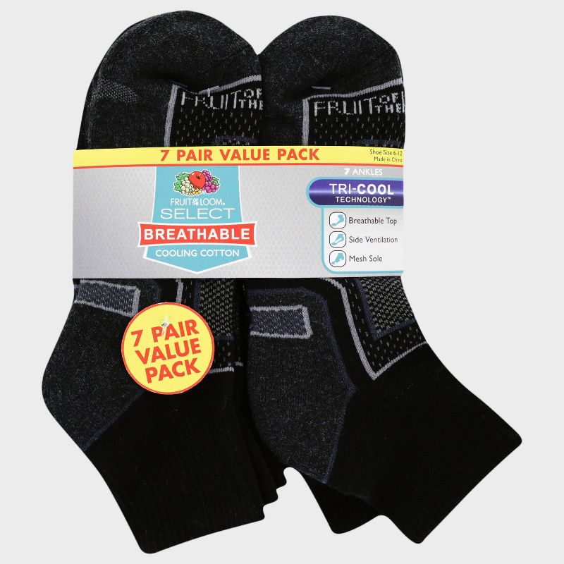 Fruit of the Loom Men's 7pk Cotton Pack Ankle Socks - Black 6-12