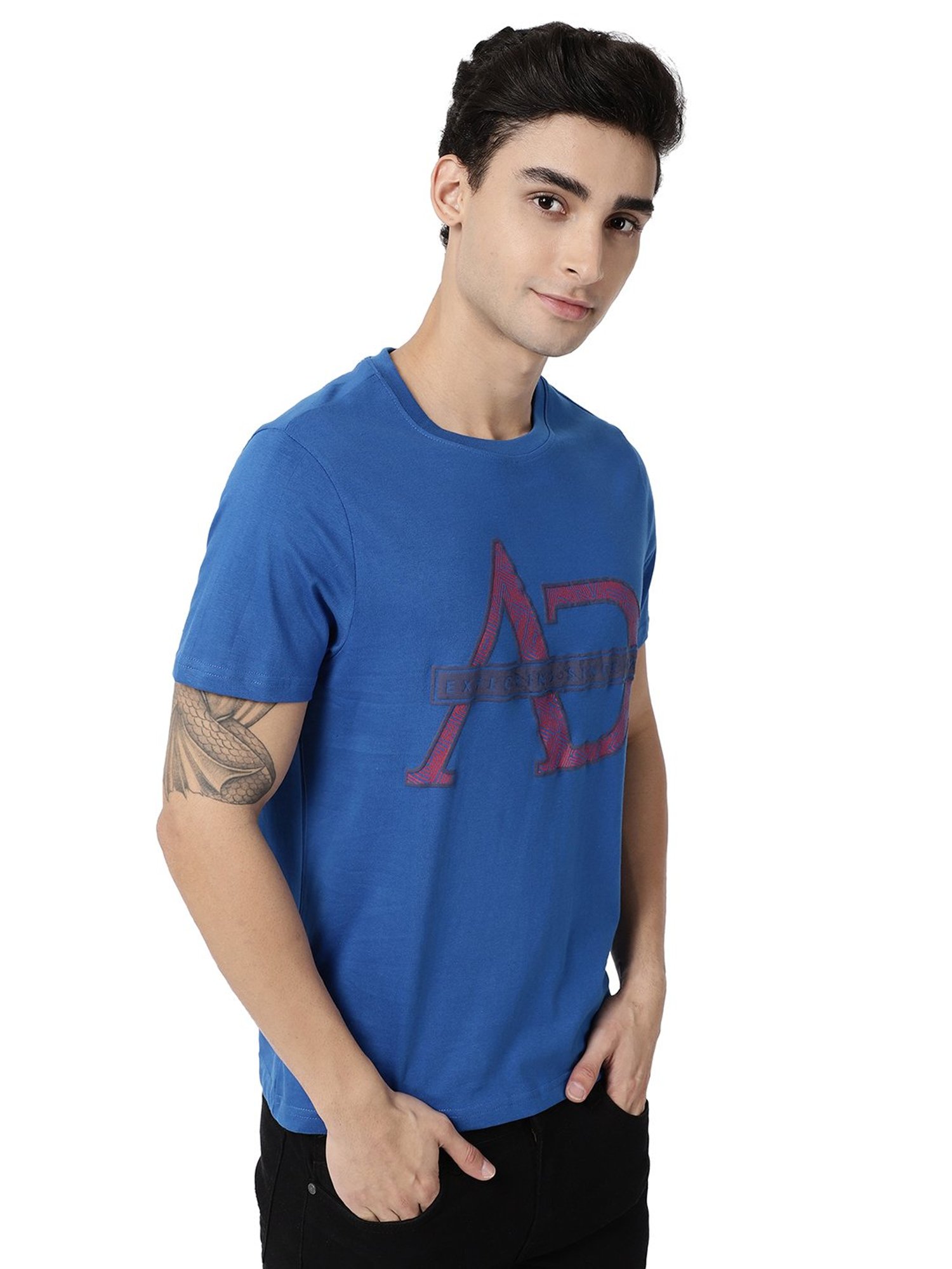 AD by Arvind Royal Blue Crew T-Shirt