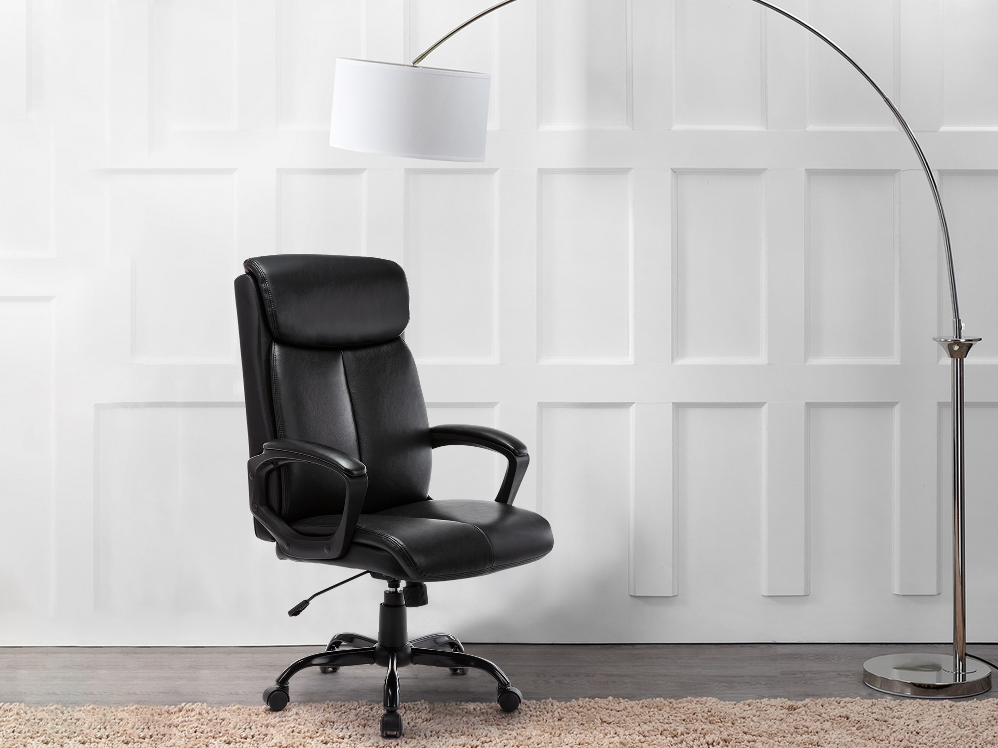 STARSPACE Executive Bonded Leather Office Chair - Adjustable Height Modern Executive Swivel High Task Chair with Padded Armrests and Lumbar Support