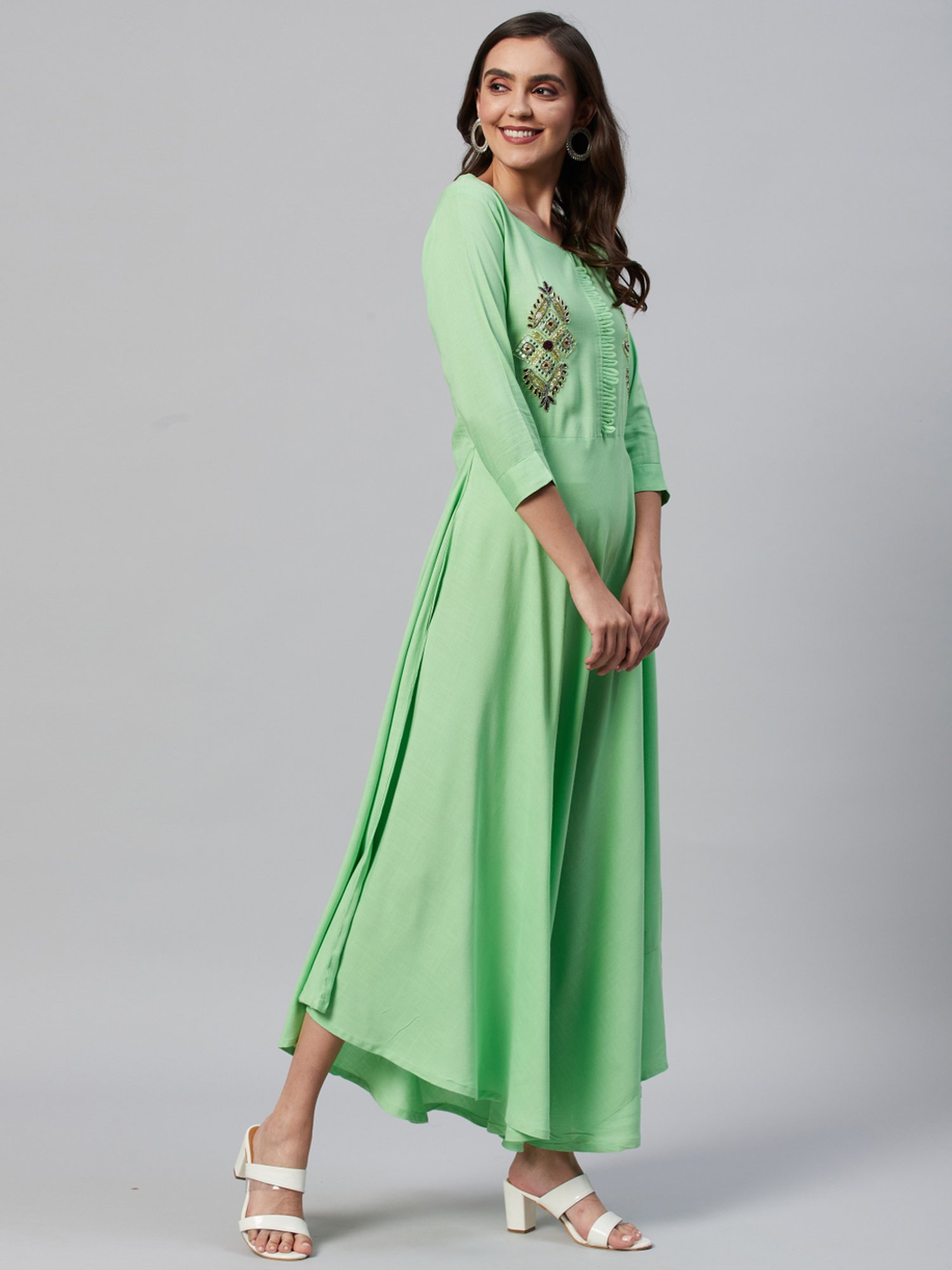 HIGHLIGHT FASHION EXPORT Green Embellished Maxi Dress