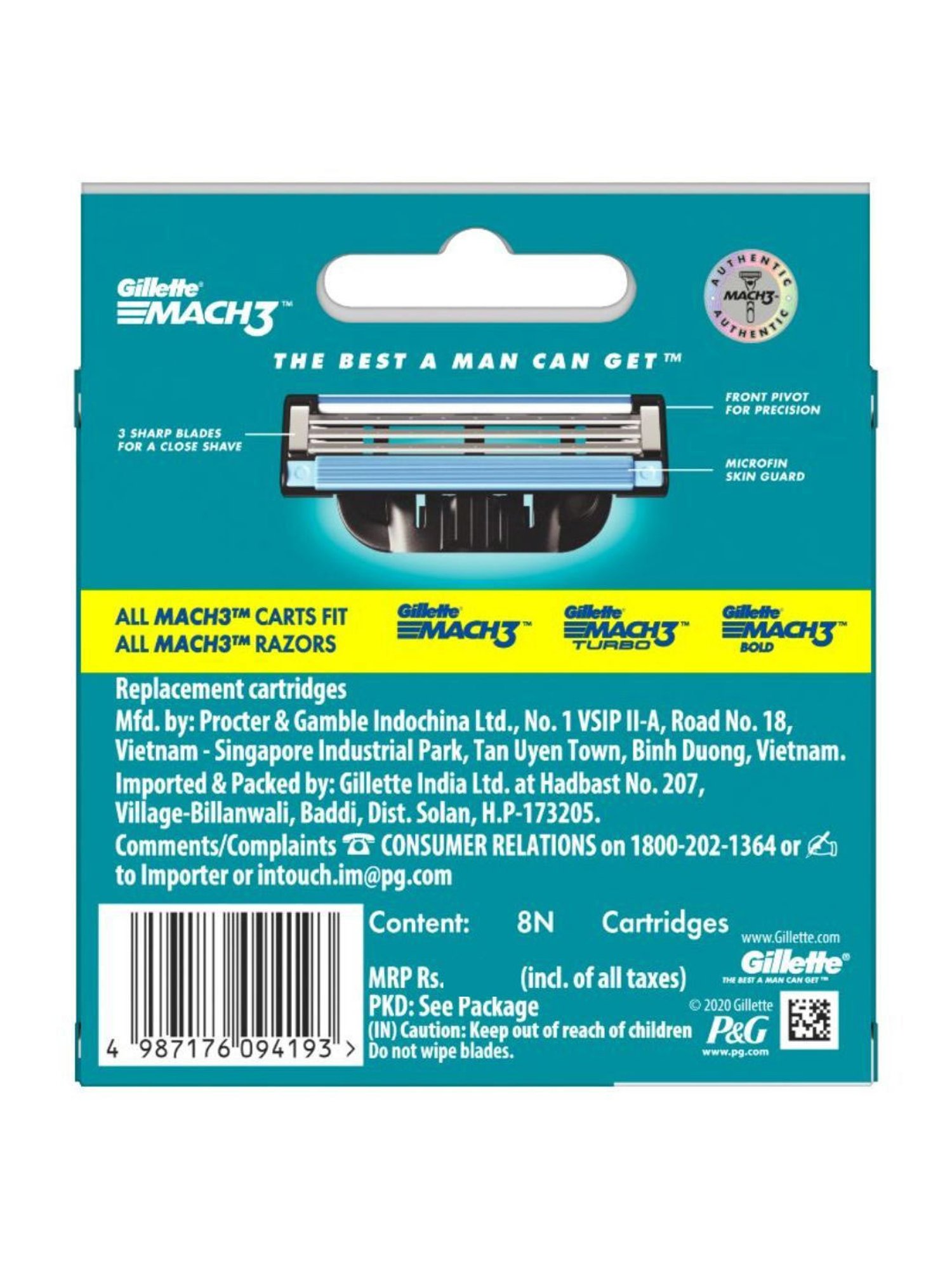 Gillette Mach 3 Manual Shaving Razor Blades Cartridge - Pack of 8