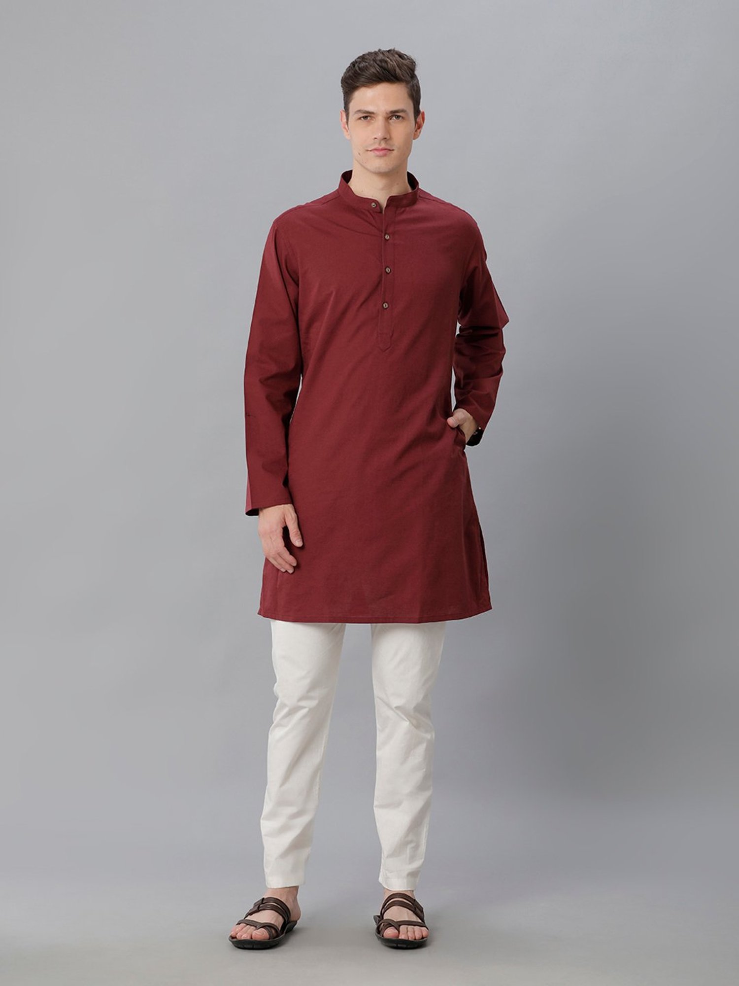 CAVALLO by Linen Club Maroon Regular Fit Kurta