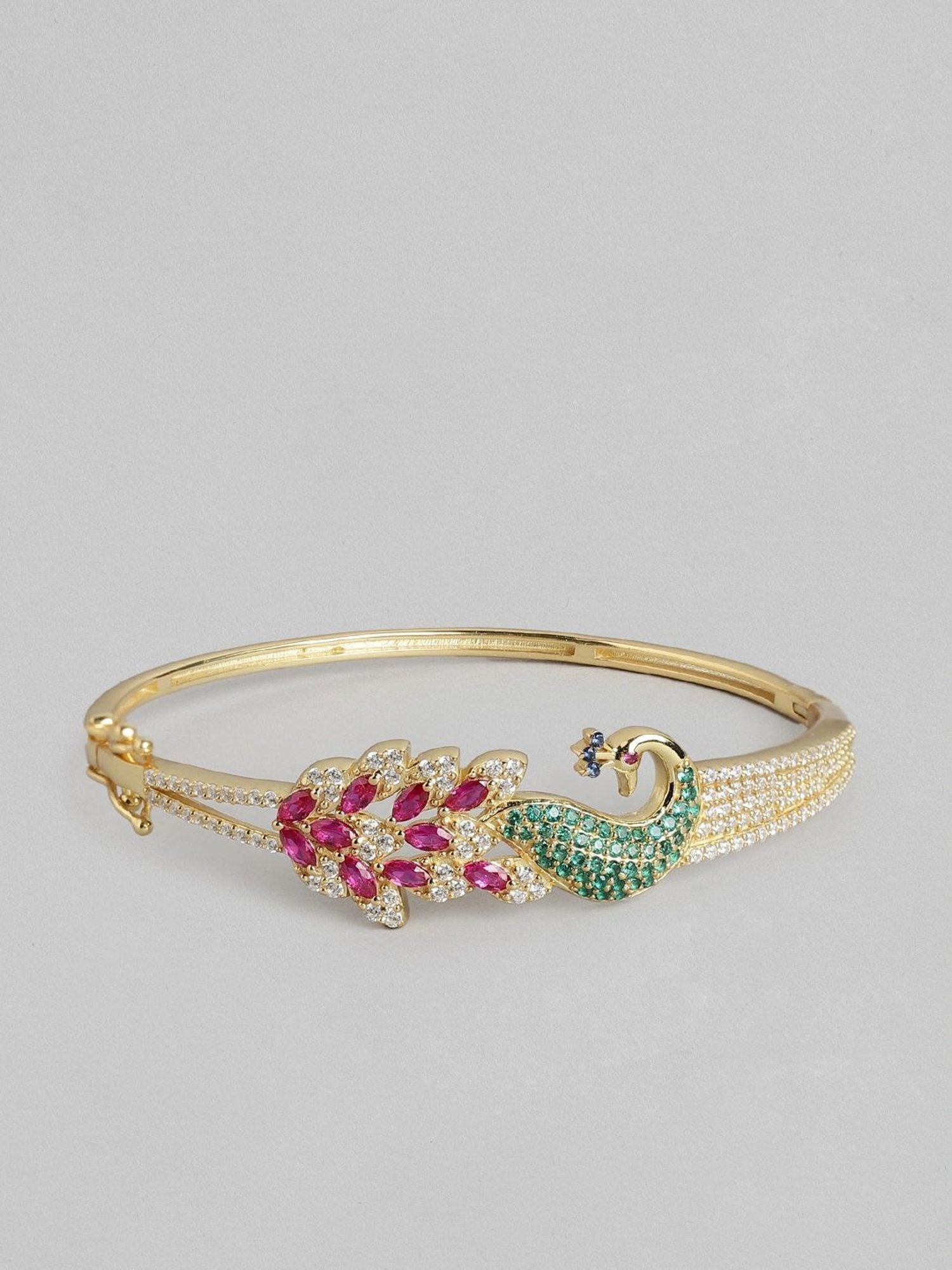 Zavya Feathered Fantasy Gold Plated 925 Sterling Silver Peacock Bracelet