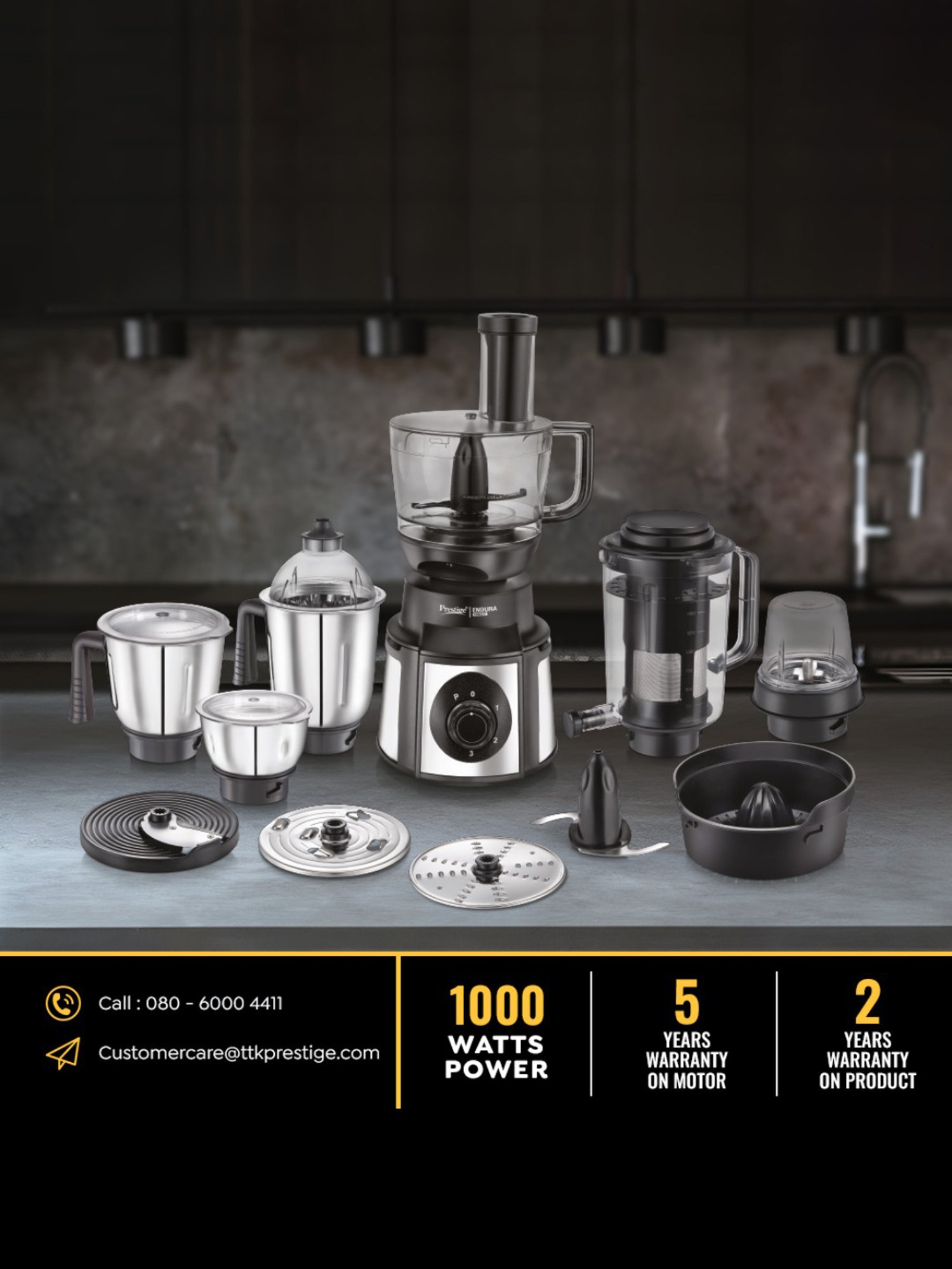 Prestige Endura Pro Multicolor 1000W Mixer Grinder With 6 Jars