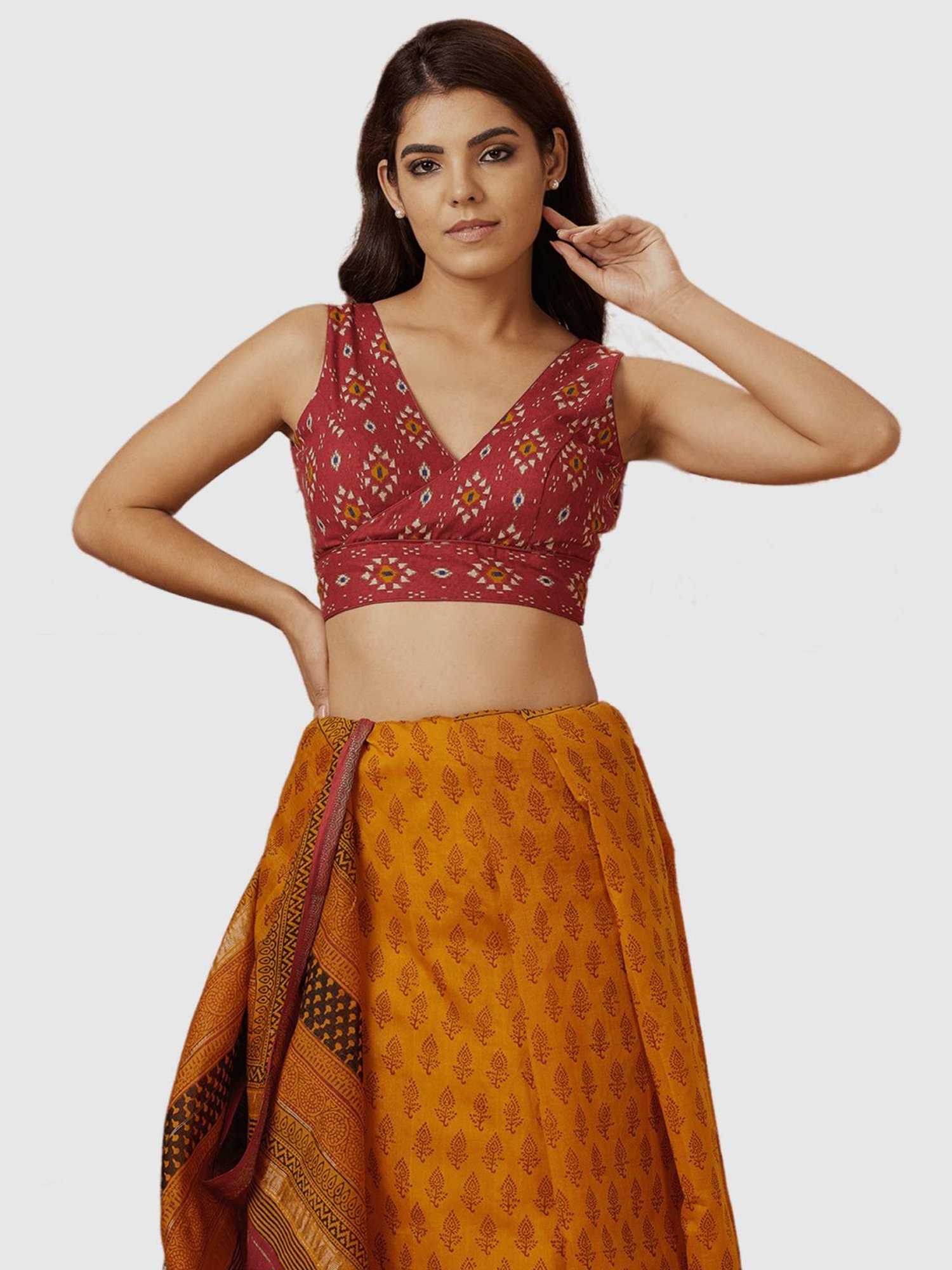 Salwar Studio Red Cotton Printed Blouse