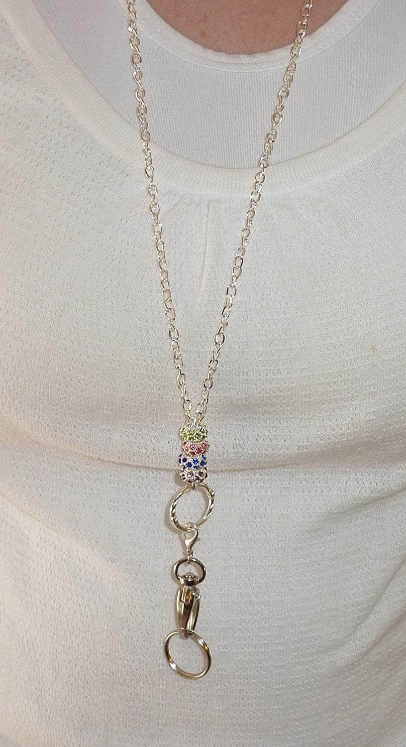 Chain BLING Style Women's Fashion Beaded Lanyard or Necklace 34" long, Breakaway and Non Breakaway Available, For keys, Badge Holder (Multi Bling - Breakaway)