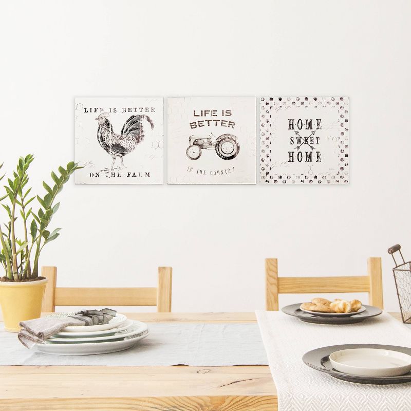 3pc 8" x 8" and 7" x 7"and 6" x 6" Farmhouse Wrapped Canvas Black/White - New View