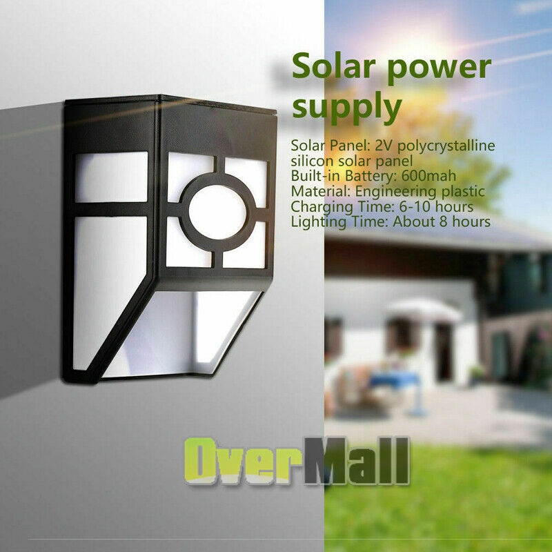 Solar Fence Light Dusk to Dawn LED Outdoor Lighting Sconce Wall Mount Landscape
