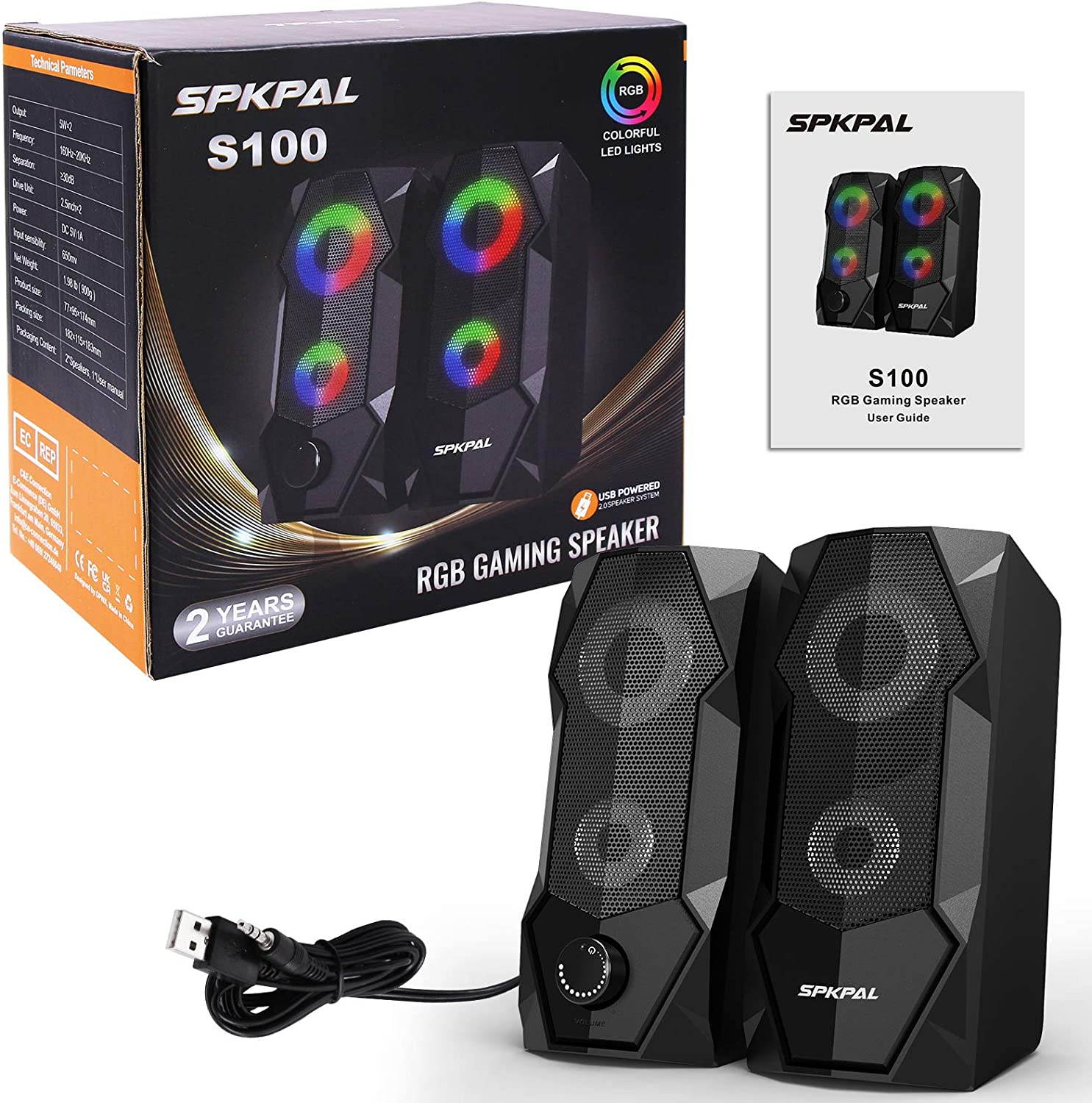 Computer Speakers 10W RGB Gaming PC Speaker with Enhanced Stereo Colorful LED Light, Dual-Channel Multimedia USB Powered Gaming Speakers for PC Desktop Laptop Tablet Smartphones.