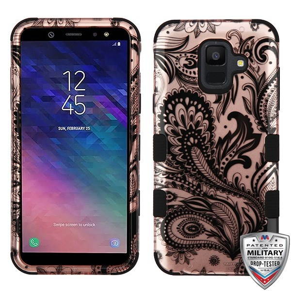 MYBAT Phoenix Flower (2D Rose Gold)/Black TUFF Hybrid Phone Protector Cover for Galaxy A6 (2018)