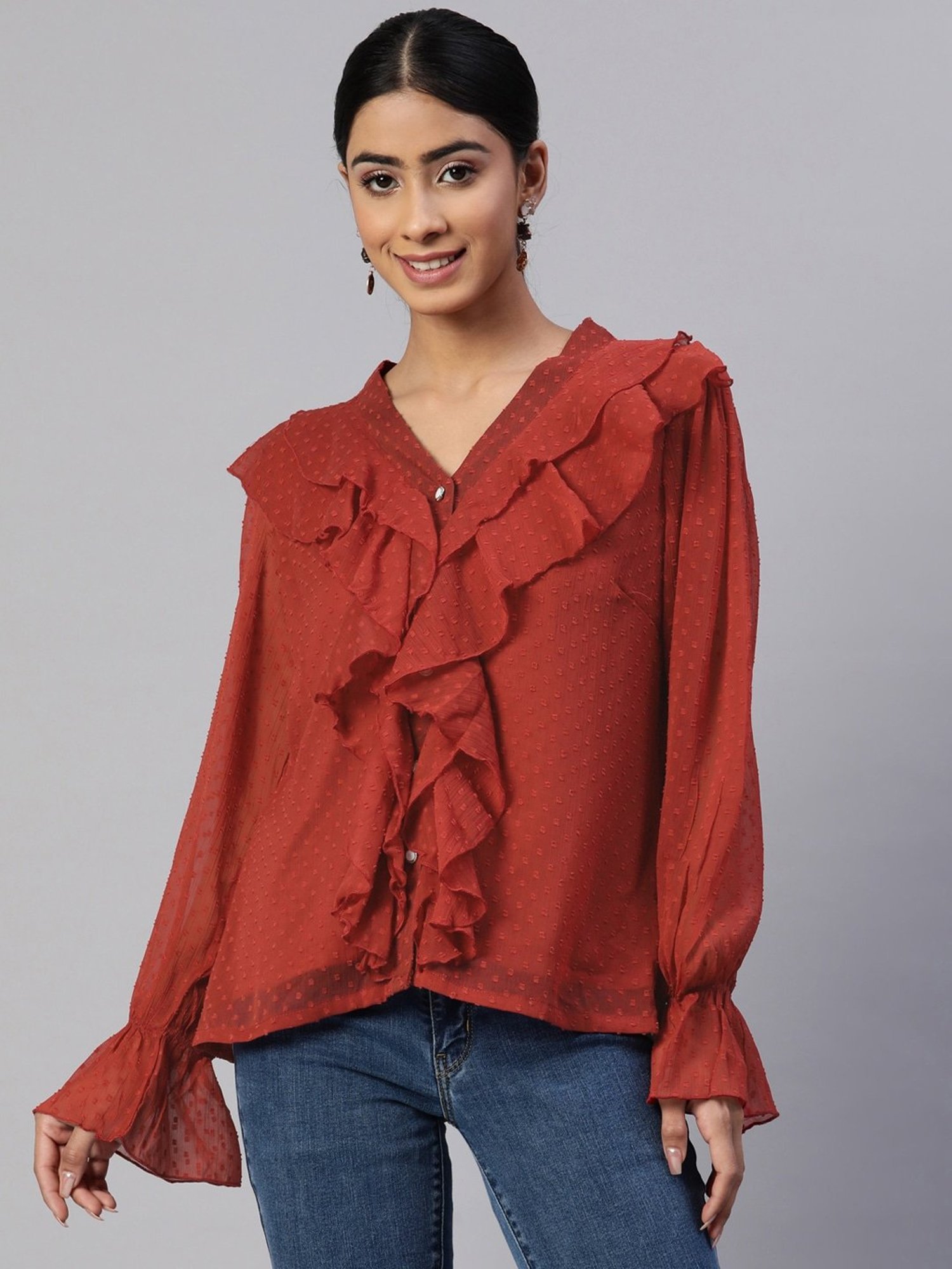 Melon by PlusS Red Self Pattern Top