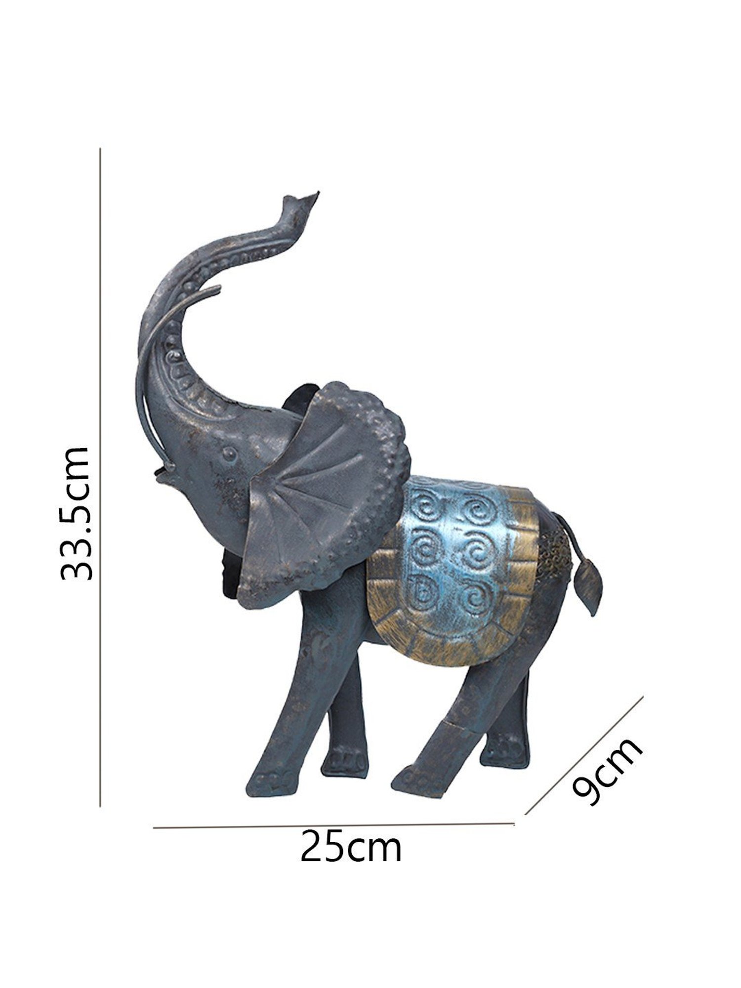 Aapno Rajasthan Black & Blue Metal Gajraj Detailed Elephant Table Decor