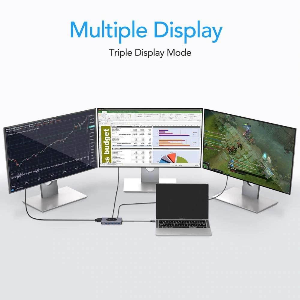 14 in 1 USB C Hub Laptop Docking Station Multi Function PD VGA HDMI Adapter 5 USBC 3.0 Hub Wireless Charge TF SD Reader Ethernet