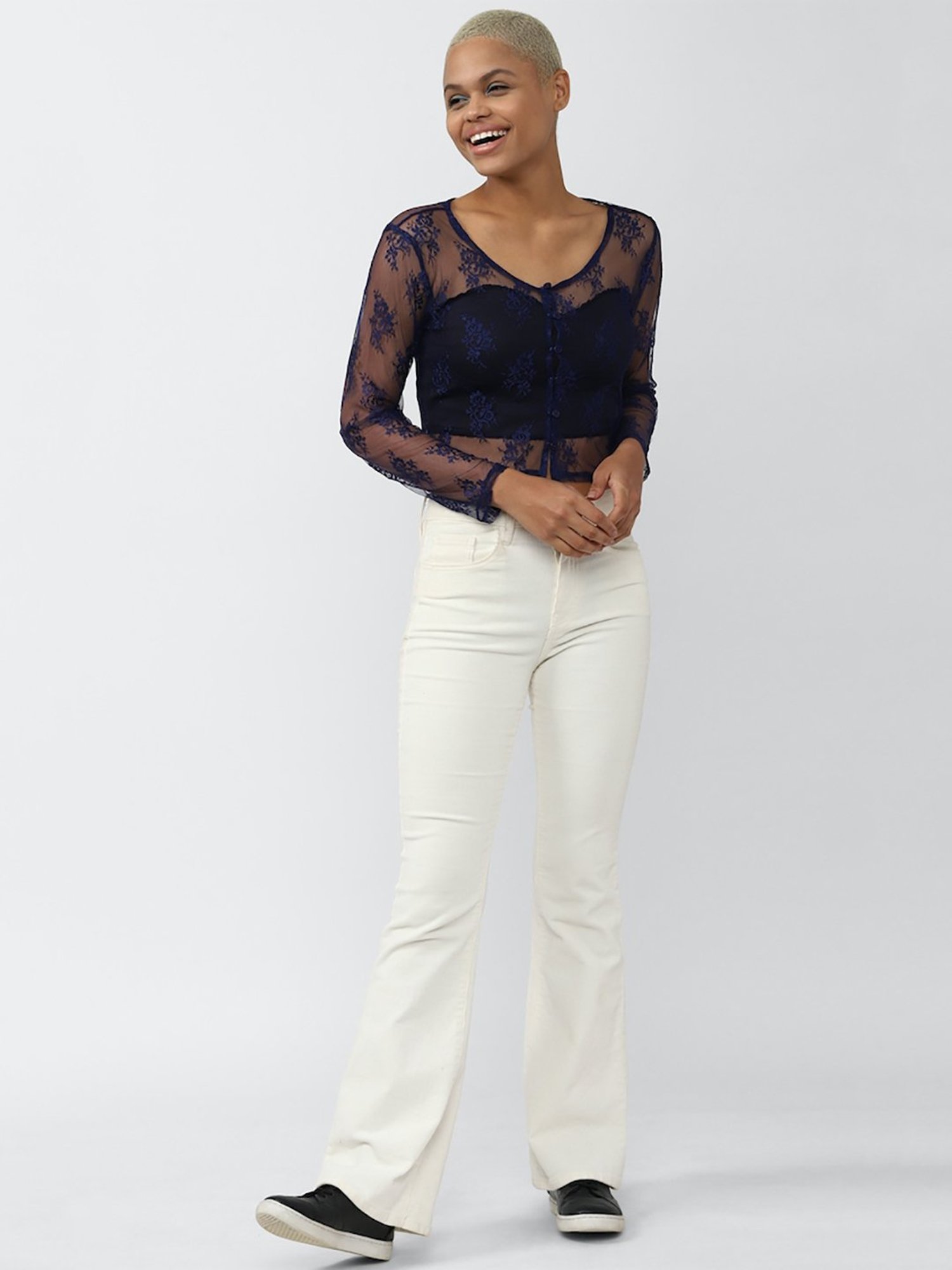 Forever 21 Navy Lace Crop Top