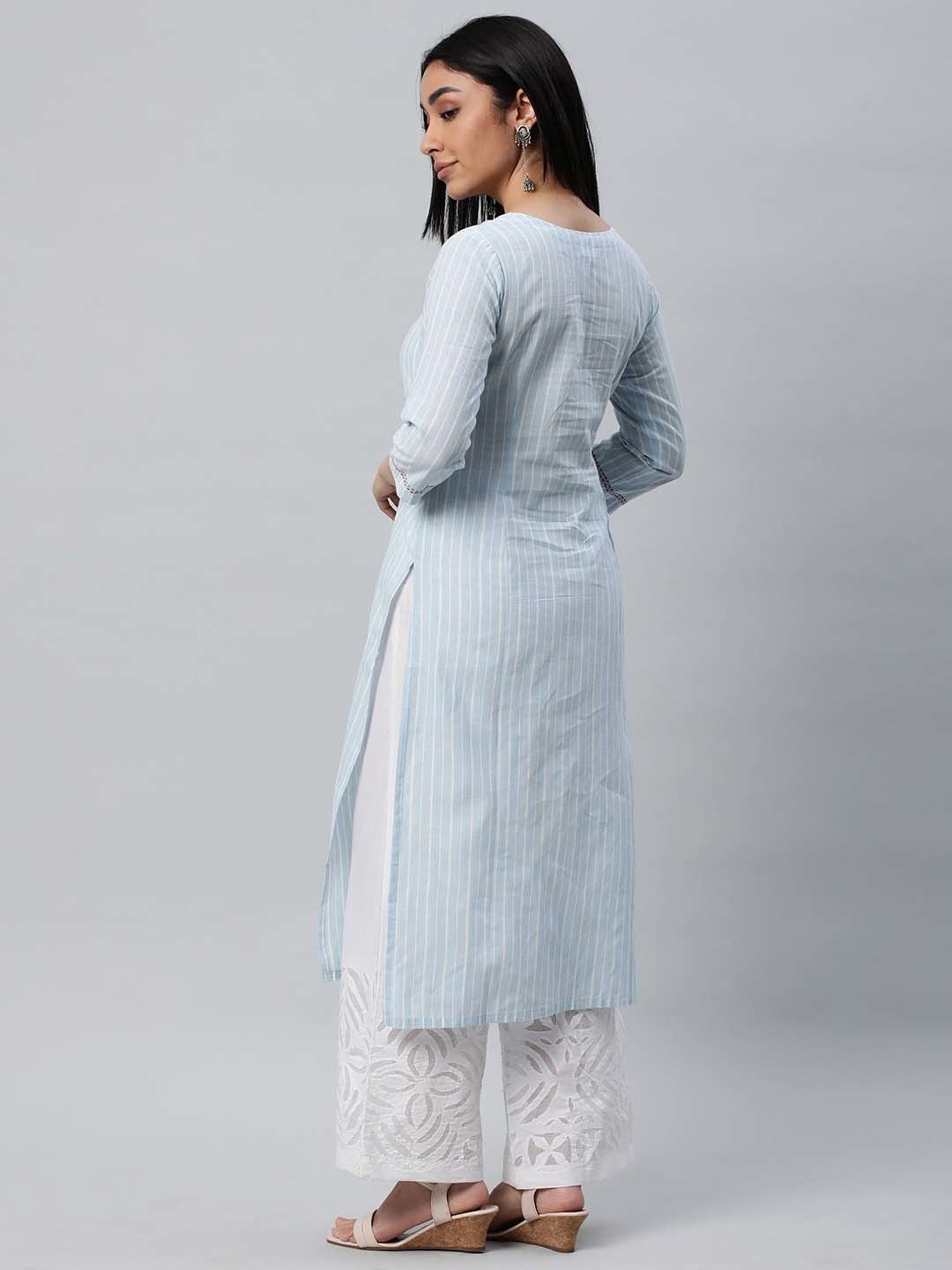 Kami Kubi Blue Striped Straight Kurta