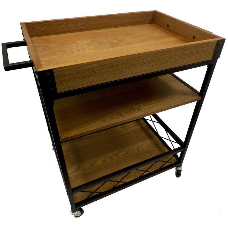 Kitchen Mobile Serving Bar Cart with Shelves and Wine Glass Holder Black/Brown - Benzara