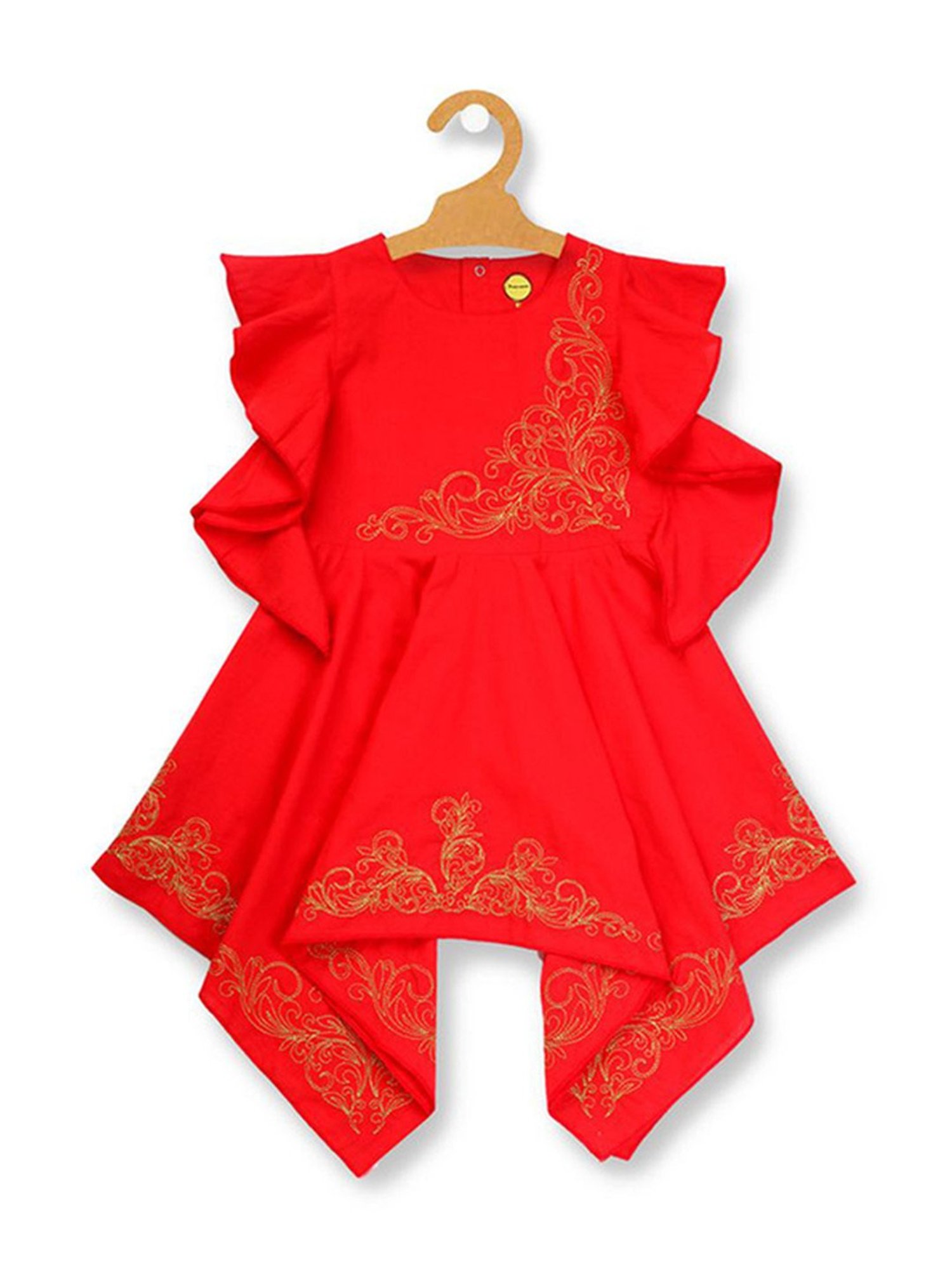 Pranava organics Kids Red & Yellow Embroidered Dress