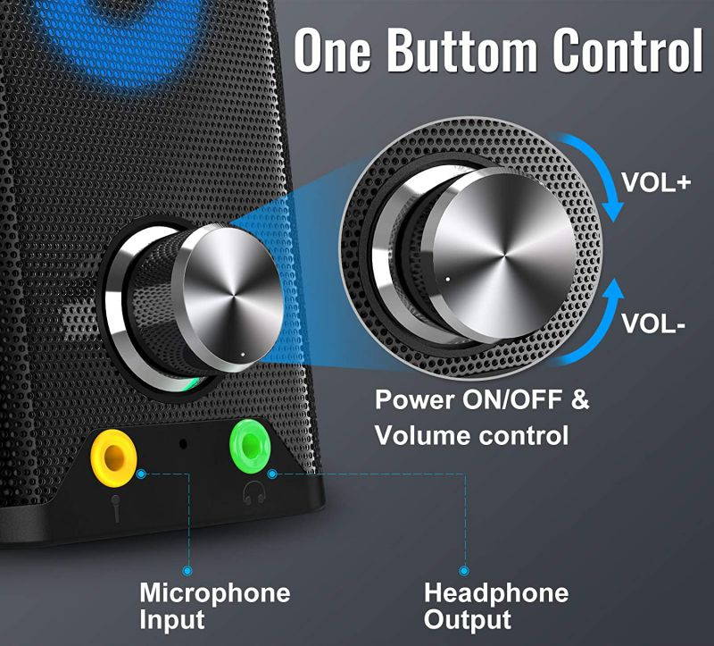 Computer Speakers Detachable 2 in1 PC Gaming Speaker with Stereo Sound 7 Colors Backlit Headphone & Mic Jack,USB Powered 3.5mm Audio Input Mini Soundbar for Tablets Desktop Laptop Cellphone