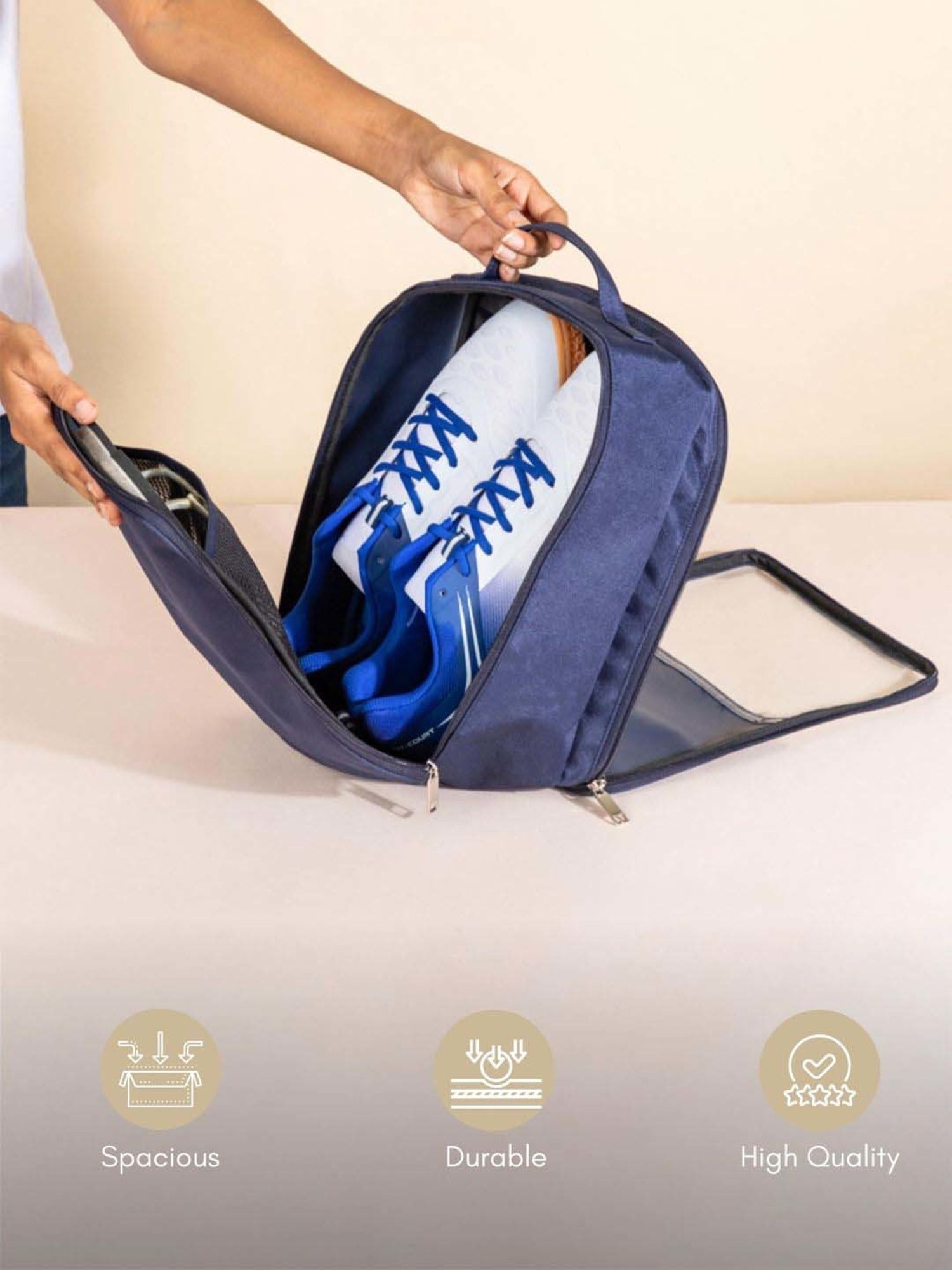 Nestasia Navy Blue & Transparent Nylon And Pvc Made Waterproof Shoe Bag Organizer With Small Handle