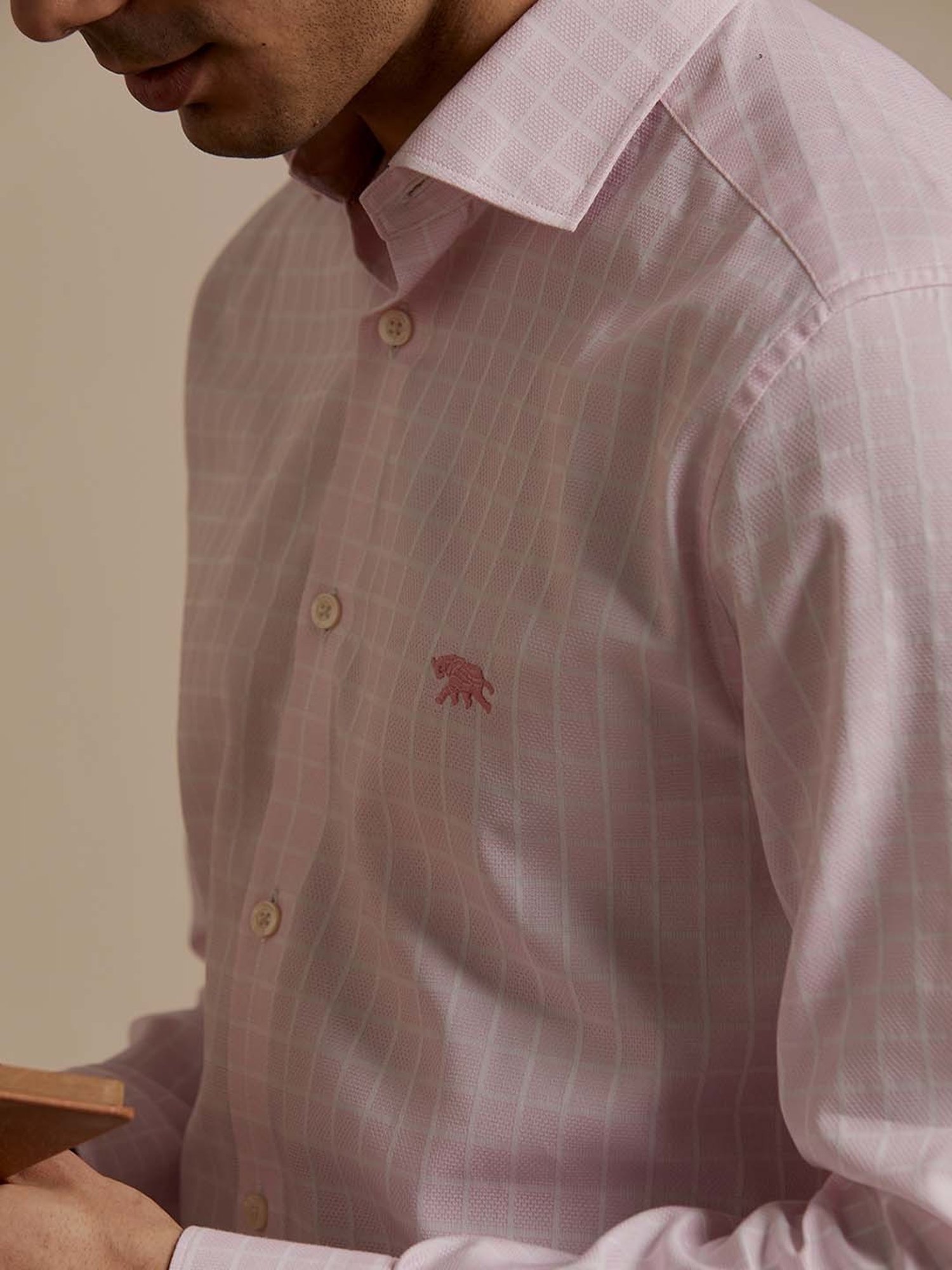 Sojanya Blue Cotton Regular Fit Self Pattern Shirt