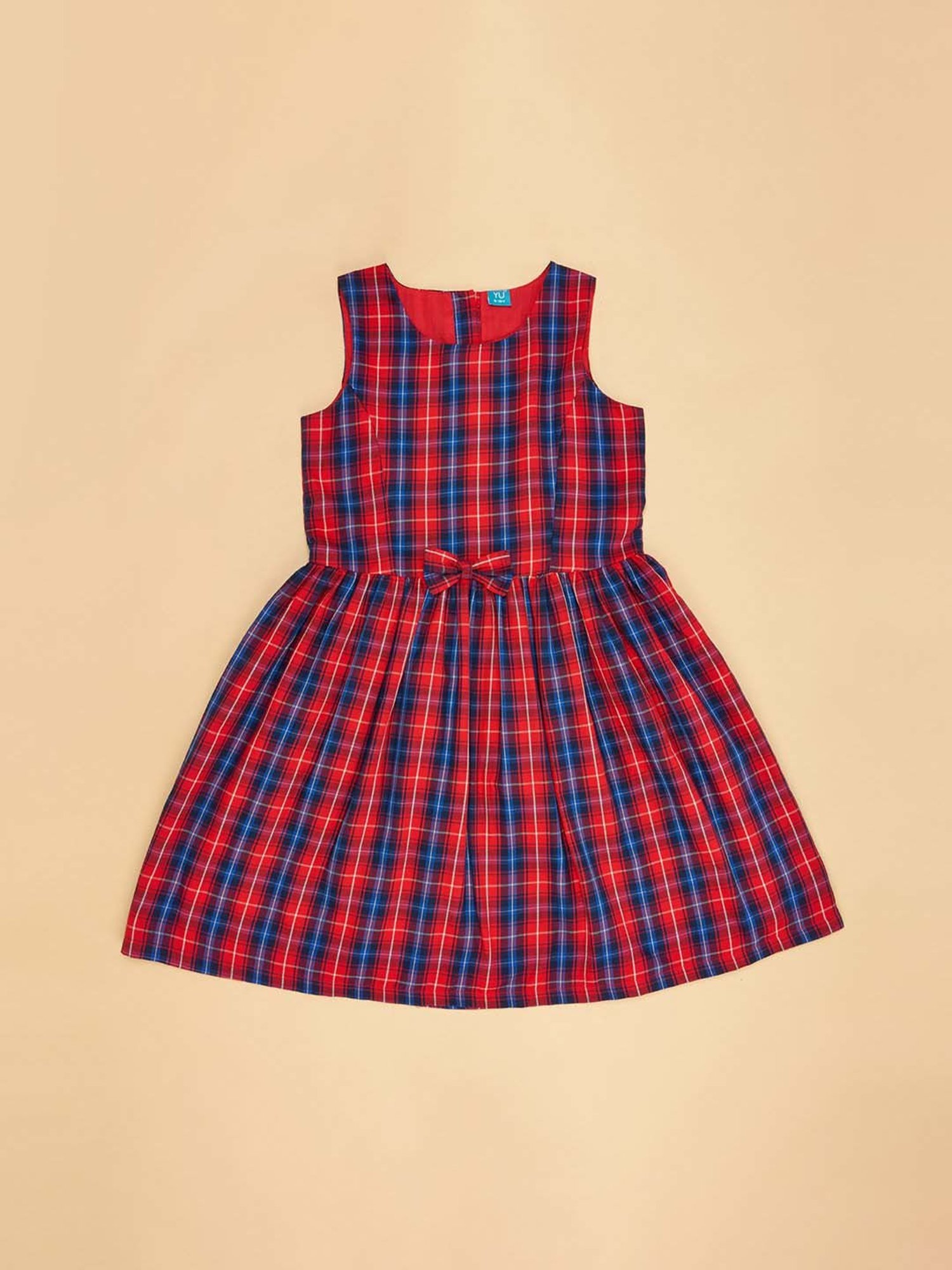 YU by Pantaloons Kids Red & Navy Cotton Chequered Dress