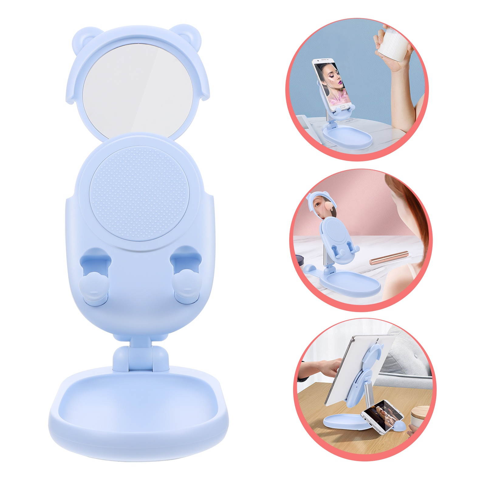 1Pc Ajustable Desktop Beauty Mirror Phone Holder Mobile Phone Storage Rack