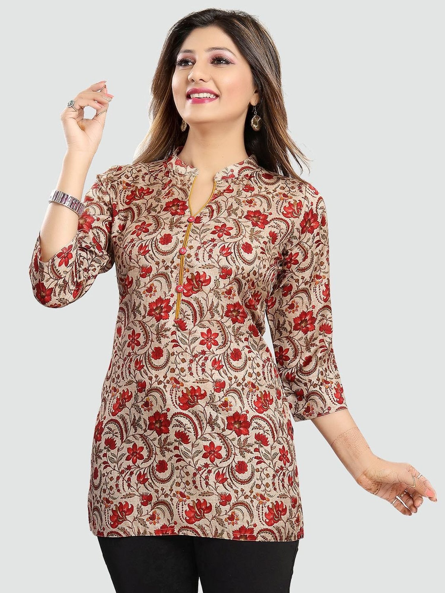Saree Swarg Beige Printed Tunic
