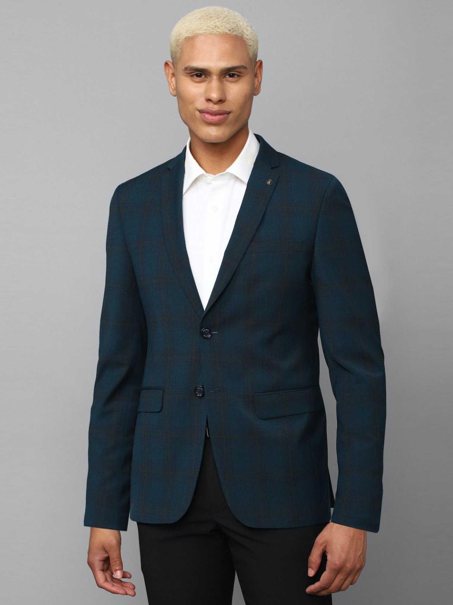Allen Solly Blue Slim Fit Checks Blazer