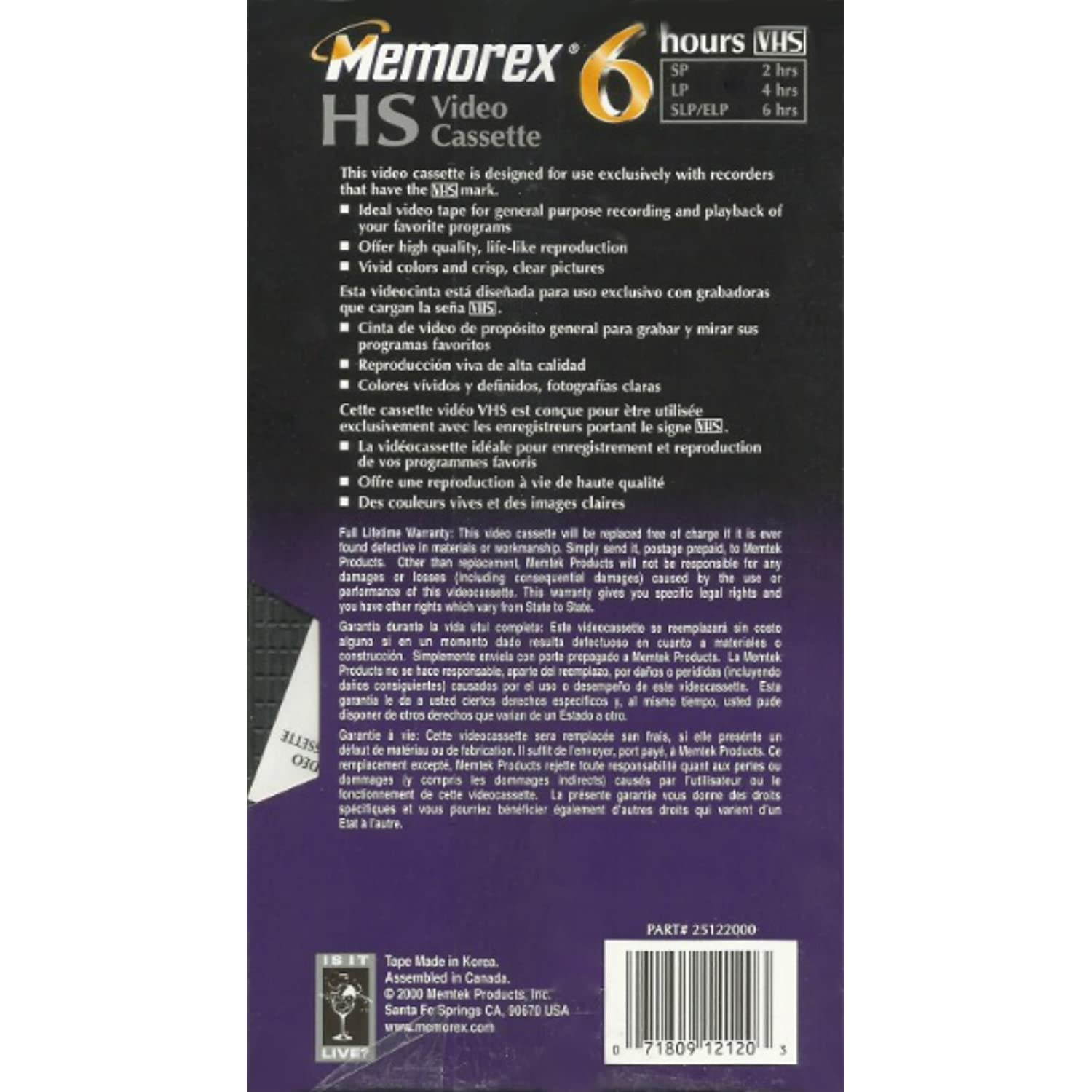 Memorex T120 High Standard Video Cassette 6 Hour 4 Pack Brick