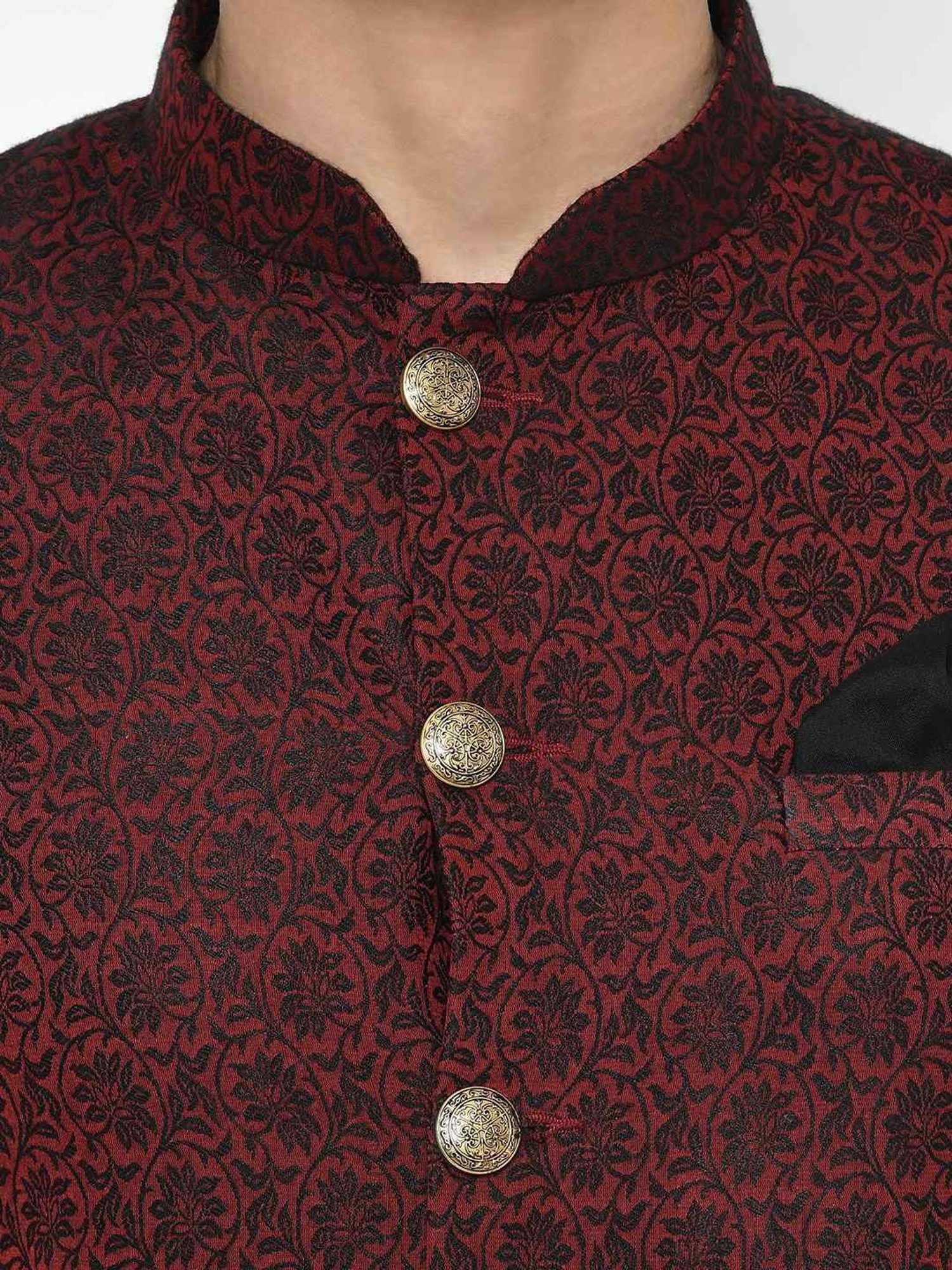 KISAH Maroon Regular Fit Jacquard Sherwani Set