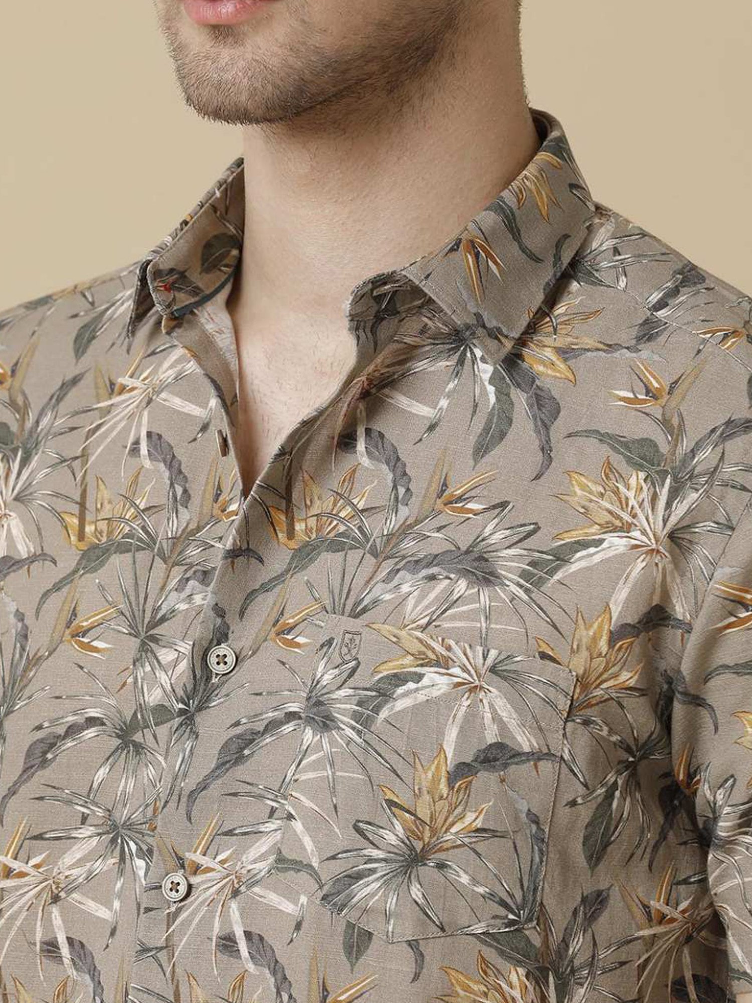 Linen Club Multicolored Linen Contemporary Fit Printed Shirt