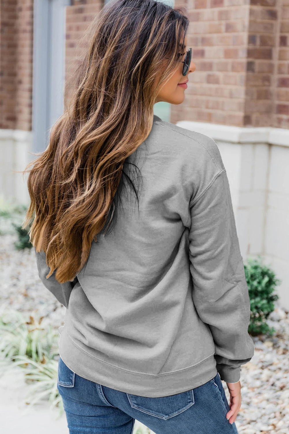 Gray Xmas Candy Cane Sequins Graphic Corded Sweatshirt