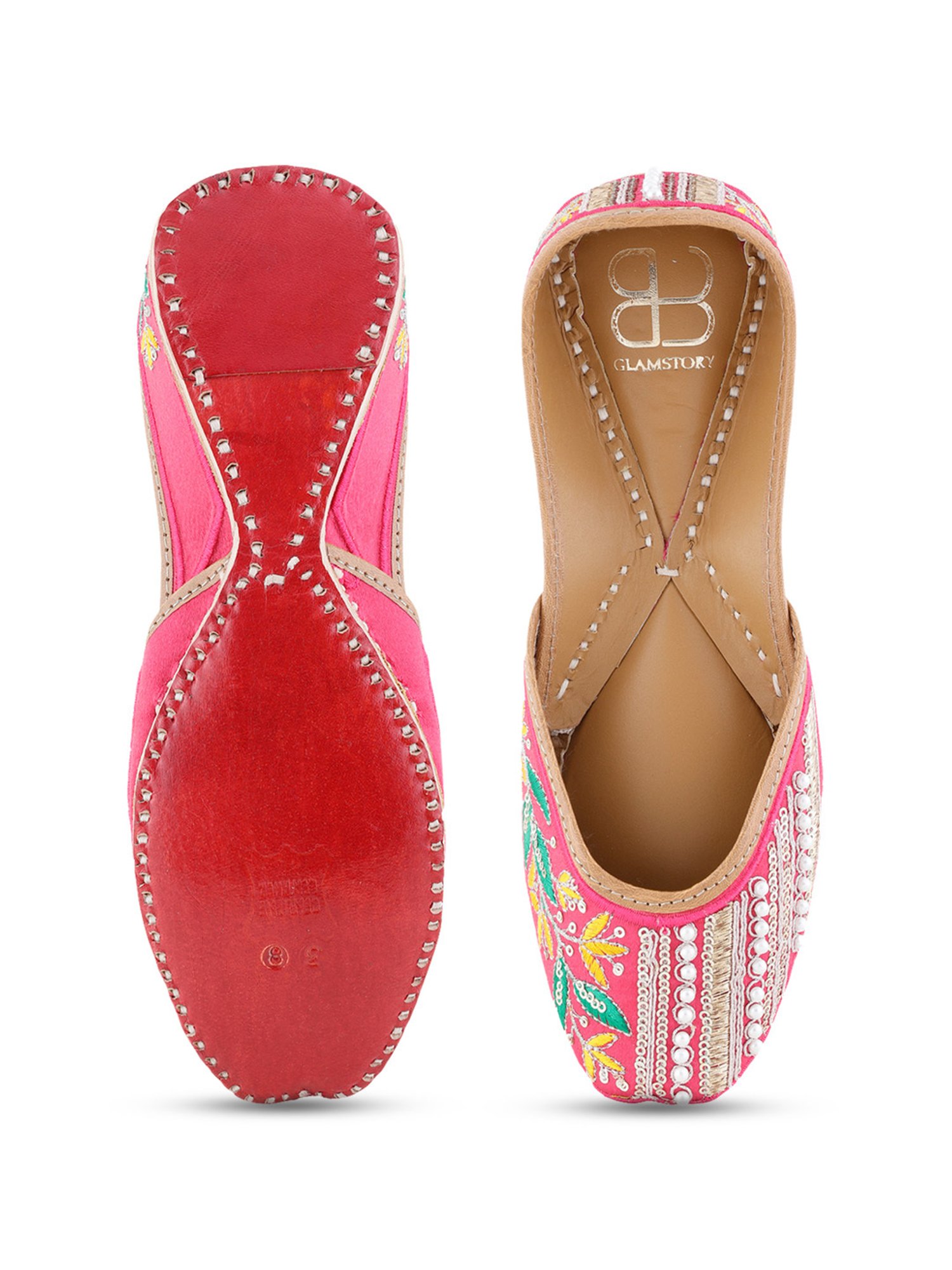 Glam Story Women's Mia Pink Ethnic Juttis