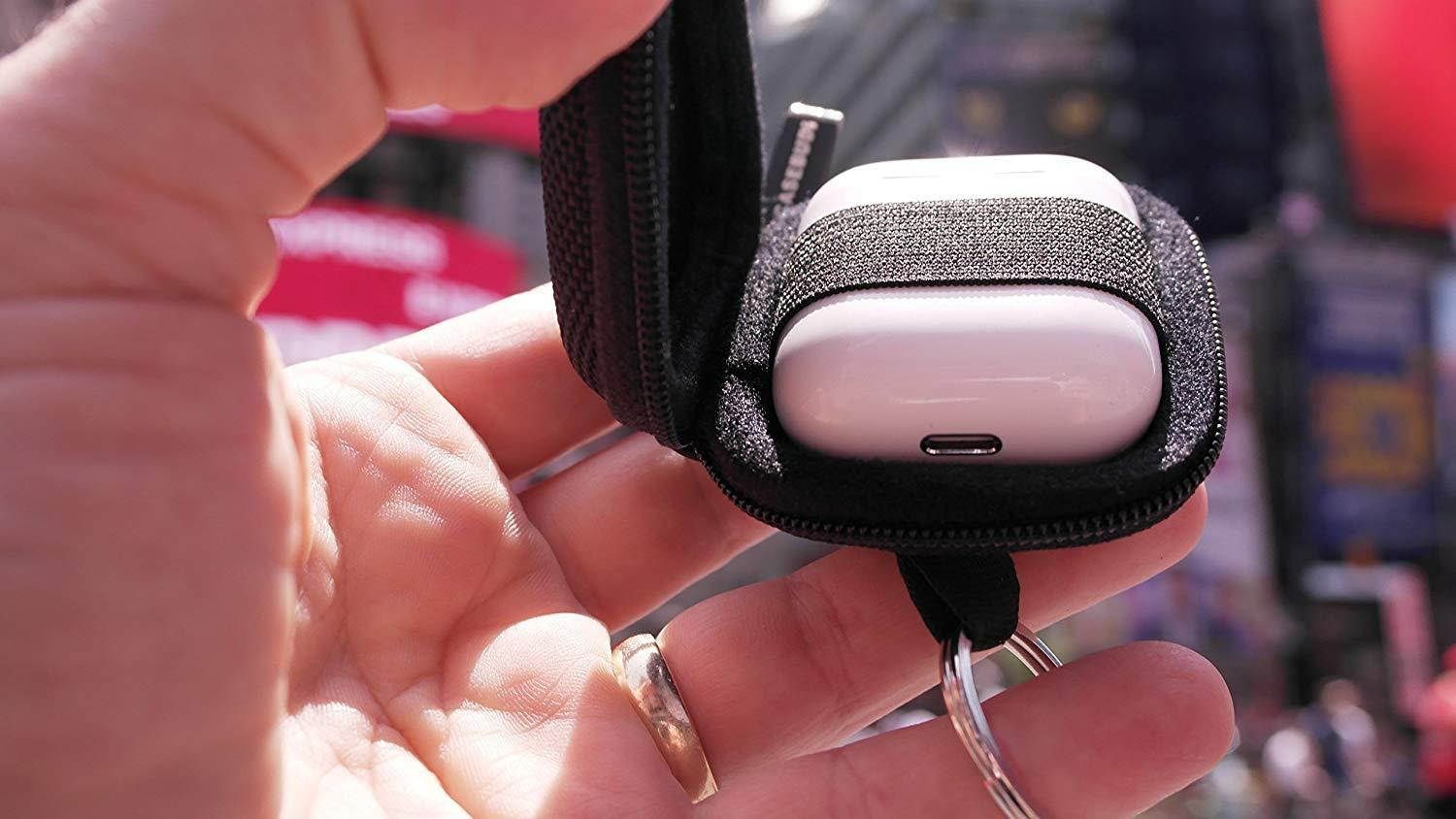 CASEBUDi Tough Travel Case for Apple AirPods | Key Ring and Carabineer | Use as Keychain | Sturdy, Stylish, Ballistic Nylon, Impact Protection for Travel or Storage