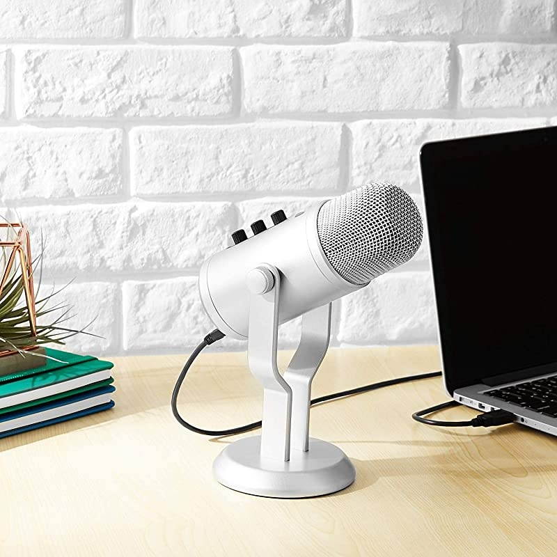 Basics Professional USB Condenser Microphone with Volume Control and OLED Screen, Silver