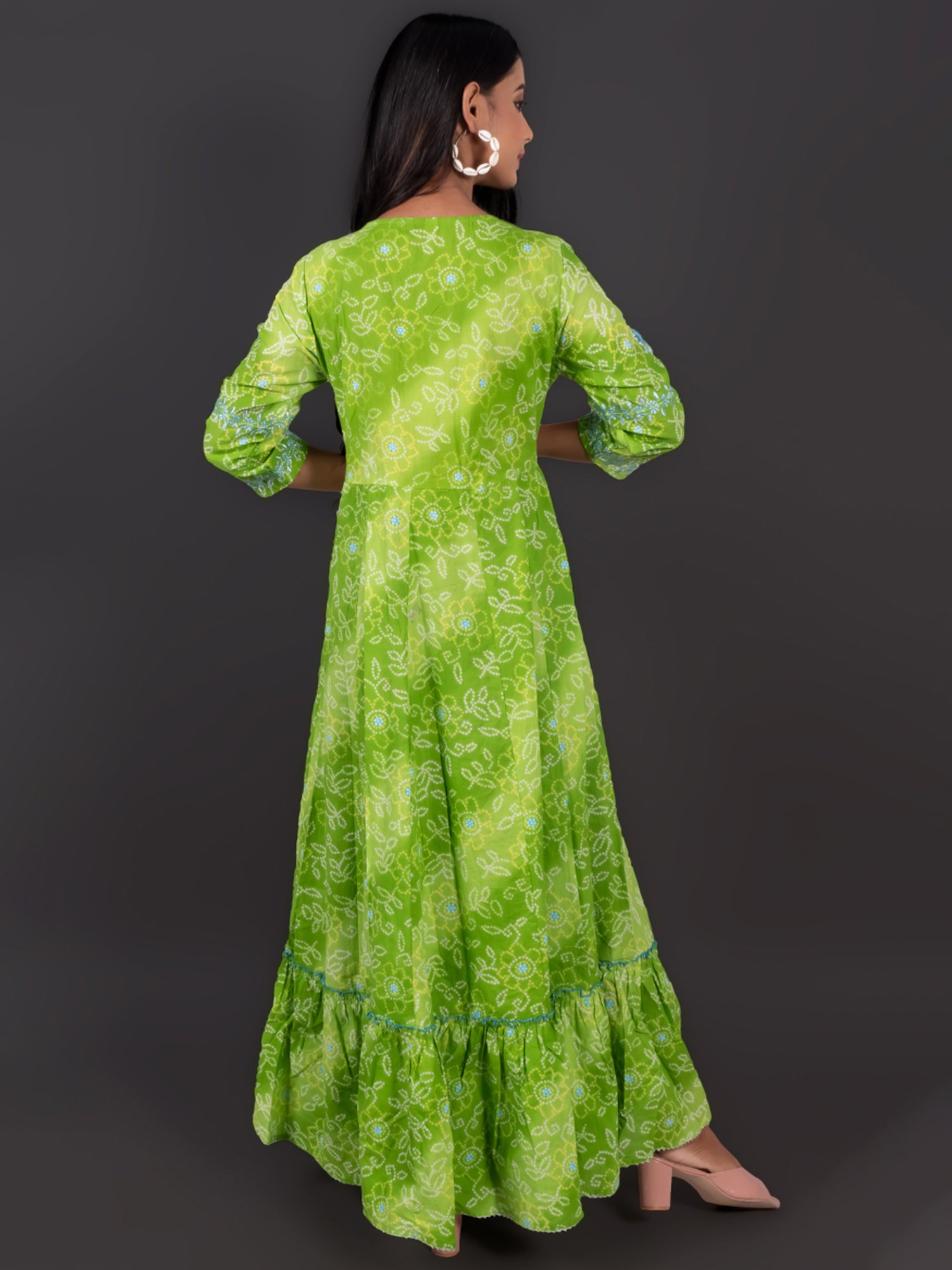 Zolo Label Green Cotton Embroidery Maxi Dress With Dupatta