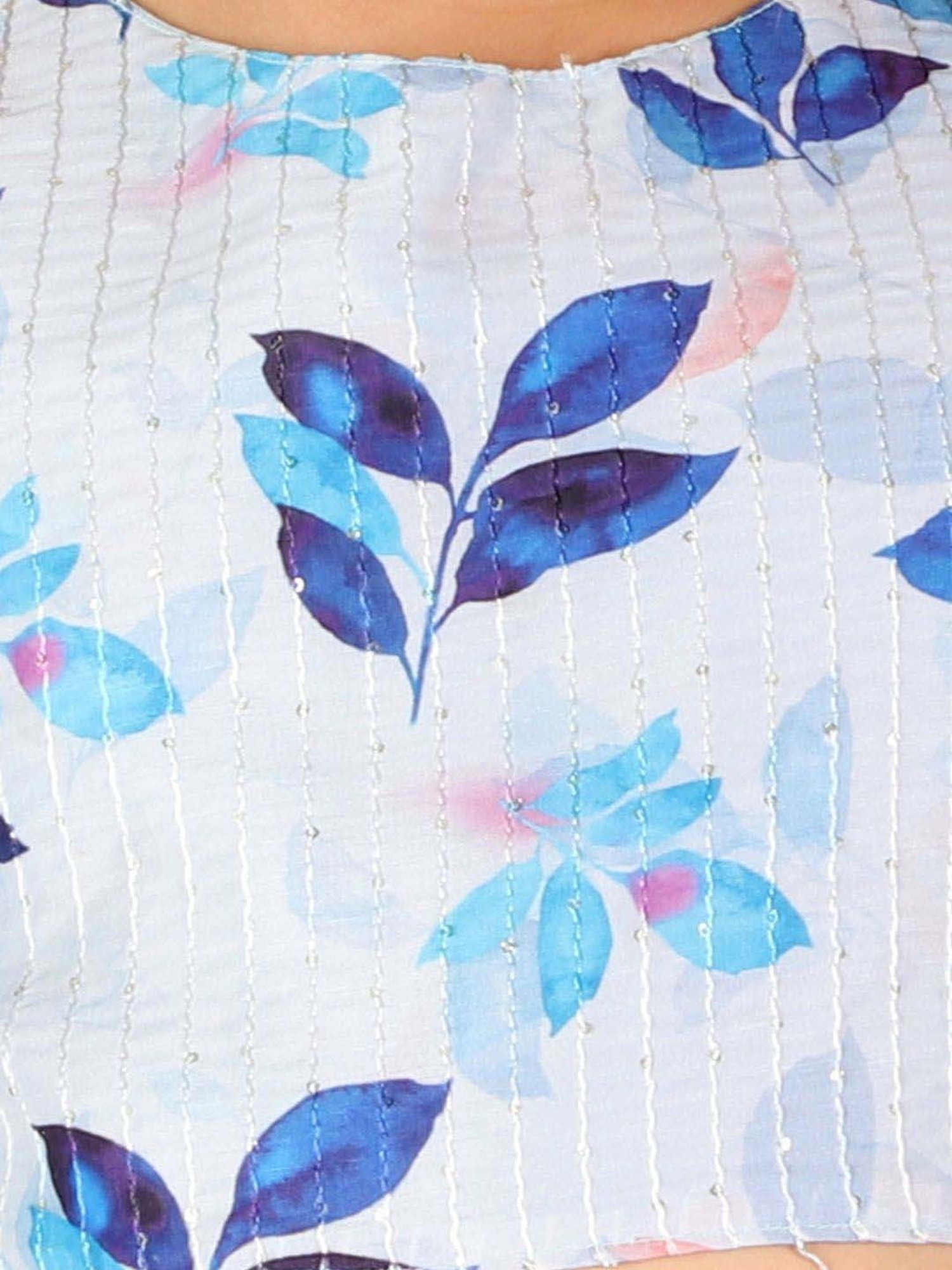 A Little Fable Kids Blue Printed Lehenga with Choli & Dupatta